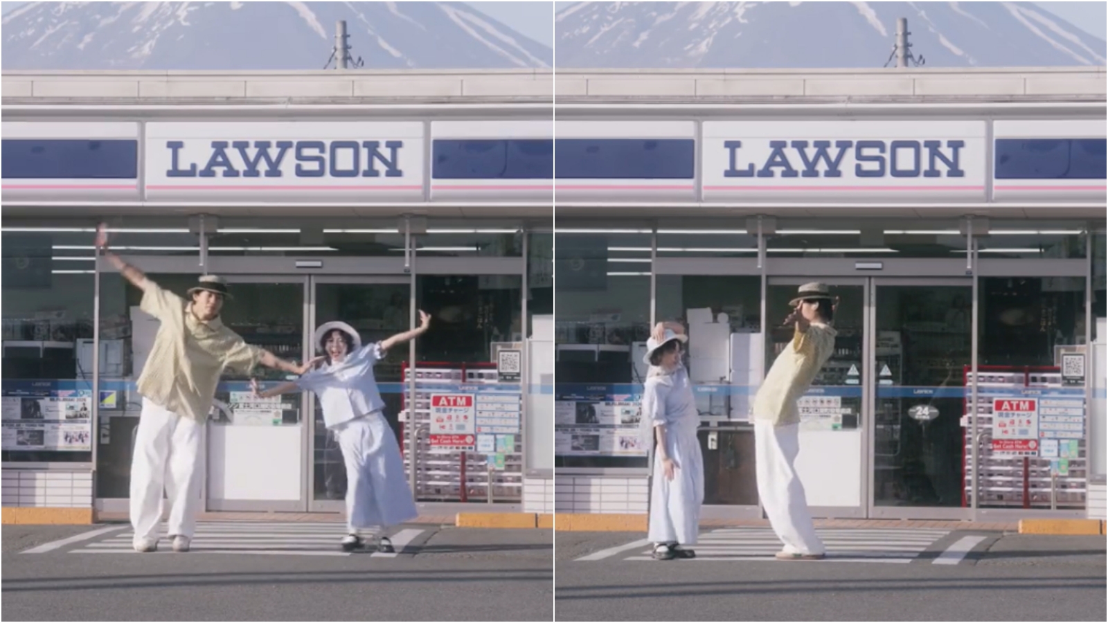 中國網紅情侶在富士山腳LAWSON前跳舞挨轟擋路，今宣布以後不去日本了。（翻攝藤短短抖音）