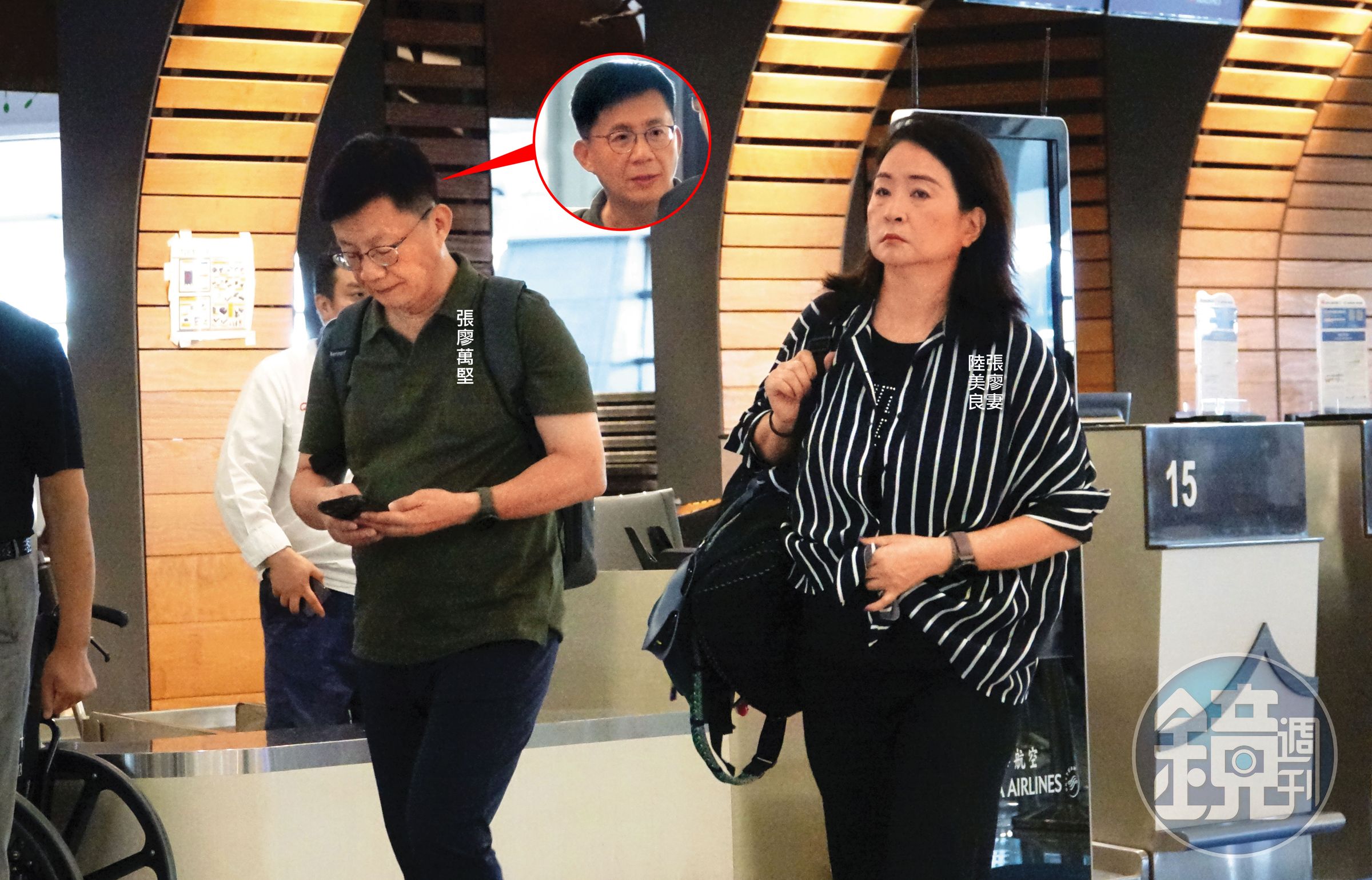 張廖萬堅6月28日帶妻飛帛琉出差,早上10點32分完成check in手續。