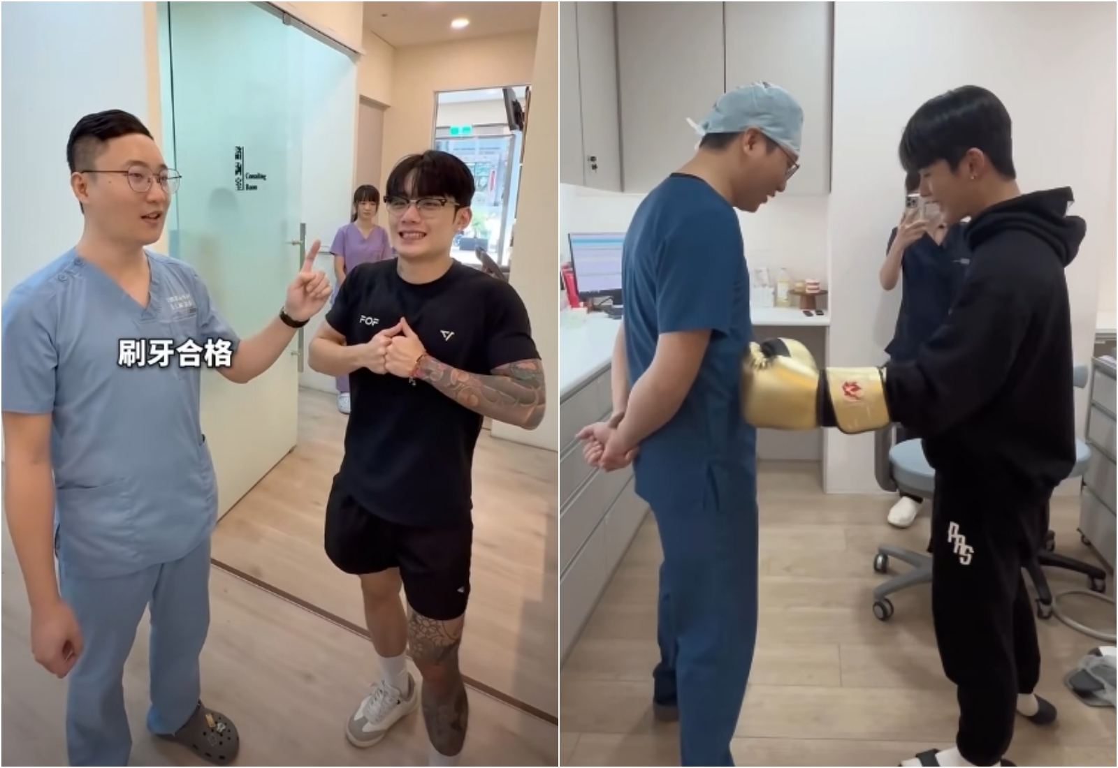 張元瀚醫師猝逝,曾找他矯正牙齒的格鬥選手宗健分享兩人第一次見面的影片(右)悼念。(翻攝自Insatagram @allon4_oms.drchang/@a1pha.ntom)