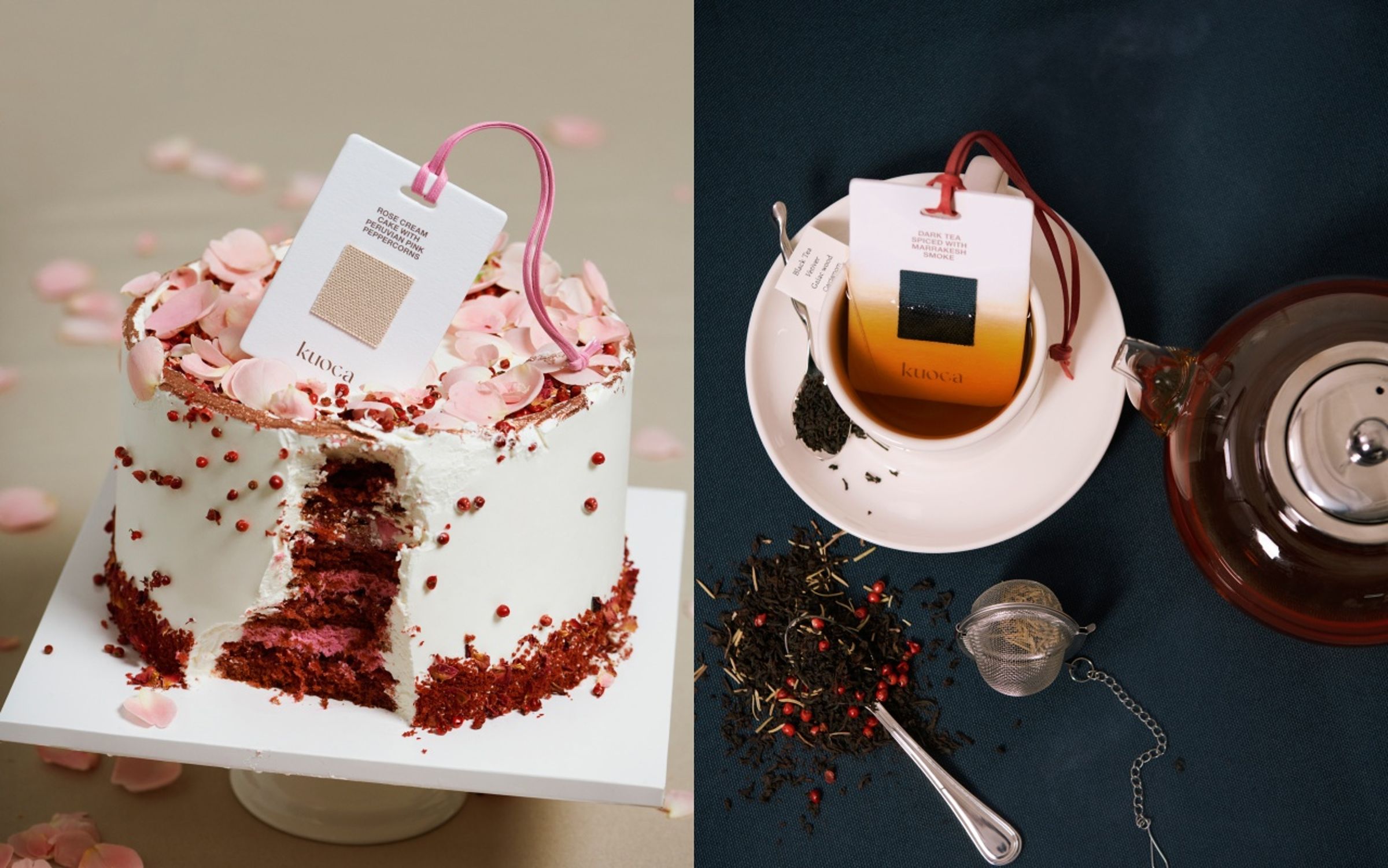 (左)Rose Cream Cake玫瑰奶香蛋糕香氛吊卡、(右)Dark Tea黑茶香氛吊卡。各NT$660(Kuoca Taiwan提供)