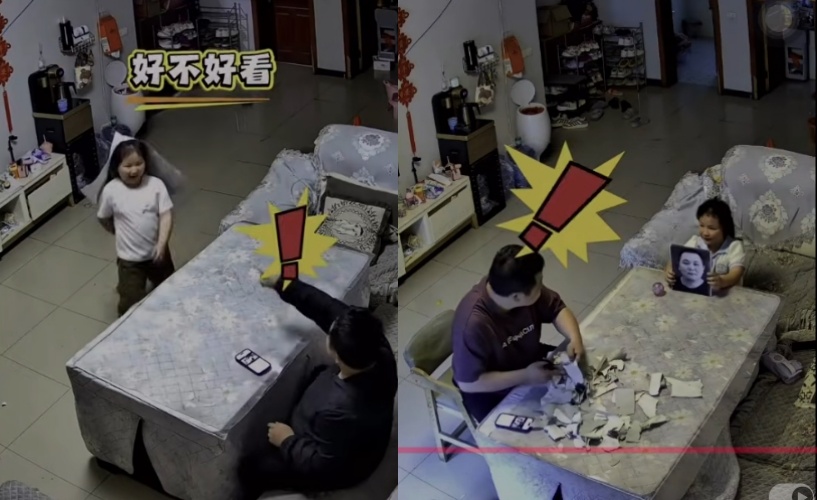 中國一名女童因一連串充滿「黑幽默」的惡作劇舉動，被家中監視器全程錄下並在網路爆紅，把親生父親逼到精神崩潰邊緣。（翻攝自微博）