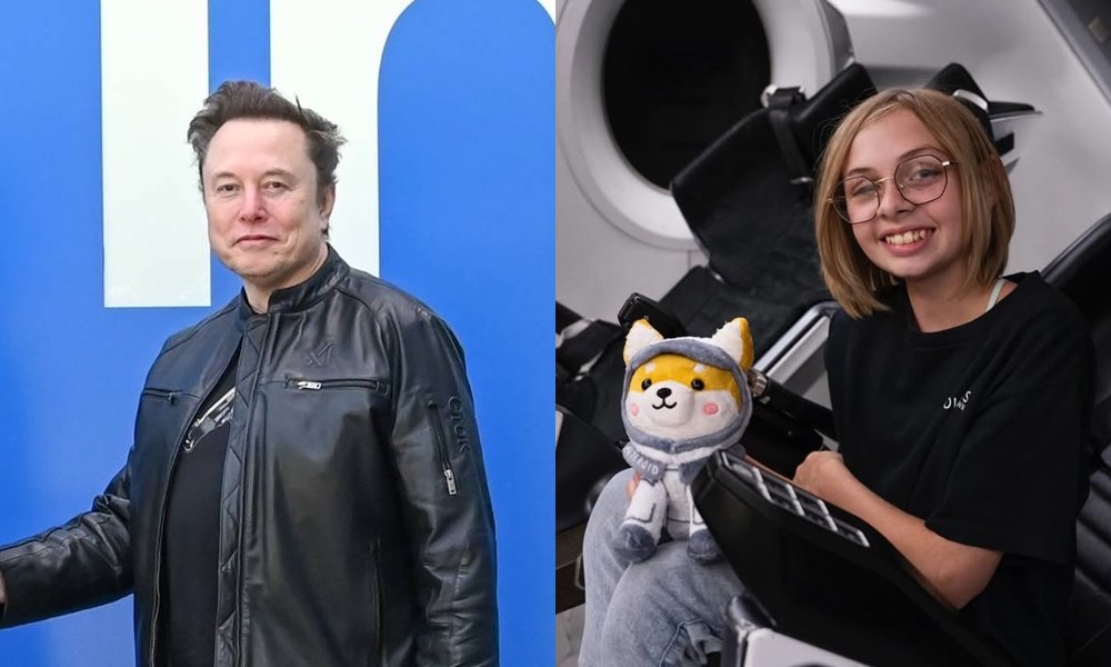 15歲的莉芙佩羅托（右圖）生前抱著自製的柴犬玩偶「Asteroid」，馬斯克（左圖）要把它作為SpaceX官方吉祥物。（翻攝X@cb_doge、X@glennbeck）