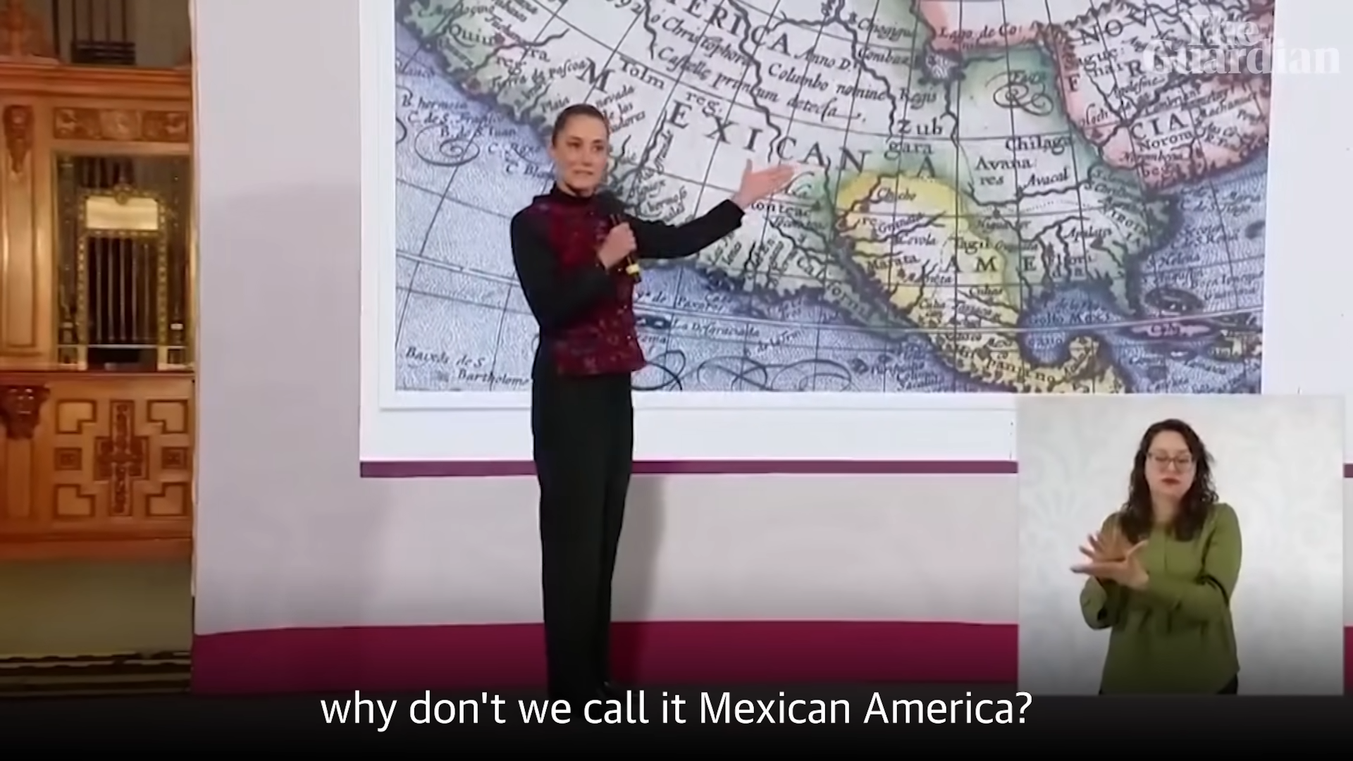 墨西哥總統薛恩鮑姆（Claudia Sheinbaum）反擊川普。（翻攝自 Guardian News YouTube頻道）