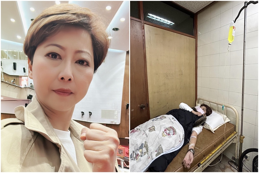 民進黨立委陳亭妃感冒失聲還上吐下瀉，只好找醫生求救吊點滴。（翻攝自陳亭妃臉書）