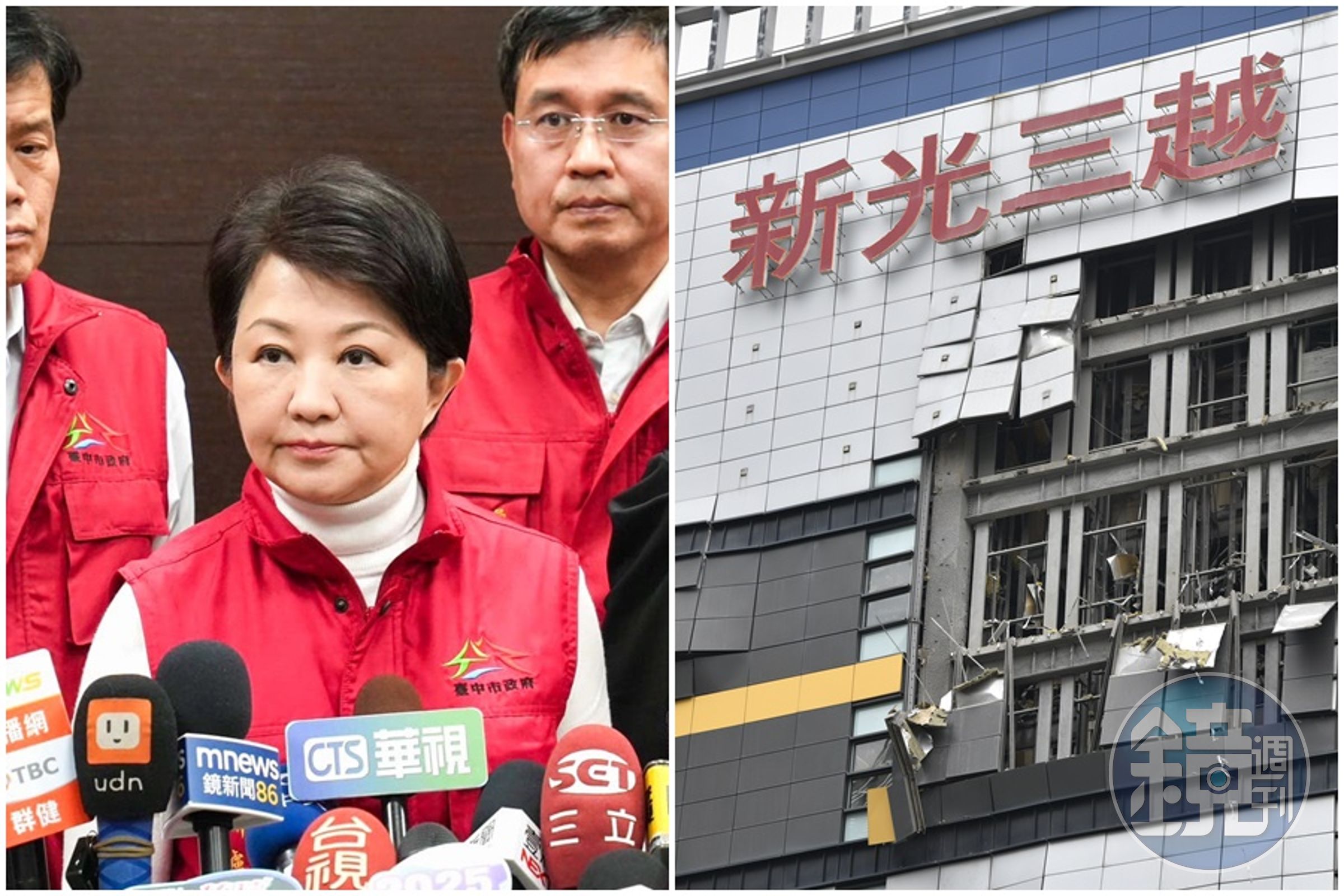 民進黨台中市議員江肇國痛批，盧市府稱不知新光三越在改裝是甩鍋卸責。（左圖翻攝自盧秀燕臉書）