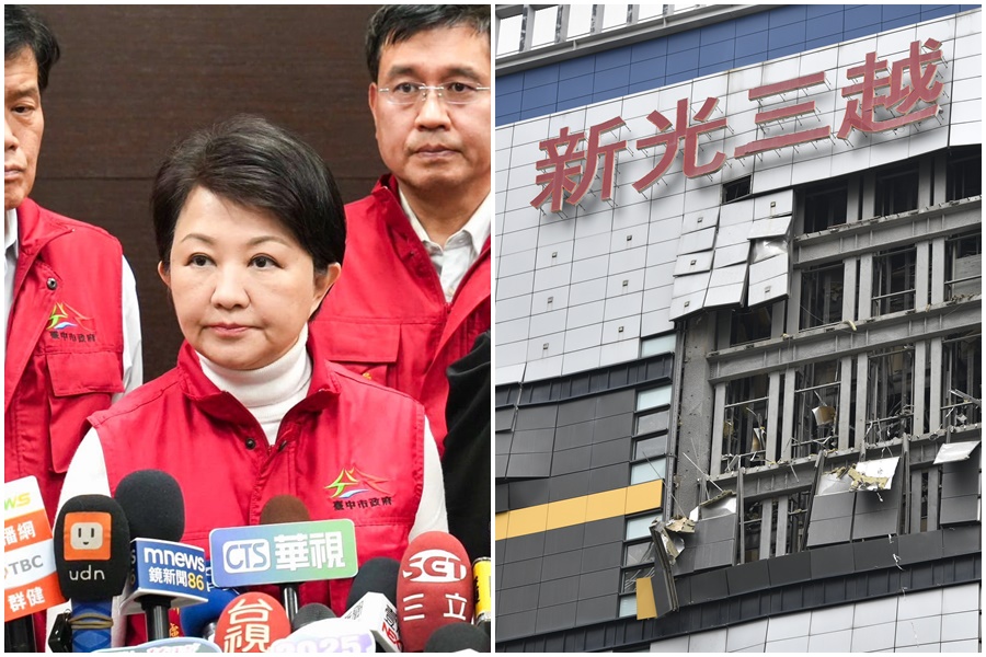 民進黨台中市議員江肇國痛批，盧市府稱不知新光三越在改裝是甩鍋卸責。（左圖翻攝自盧秀燕臉書）