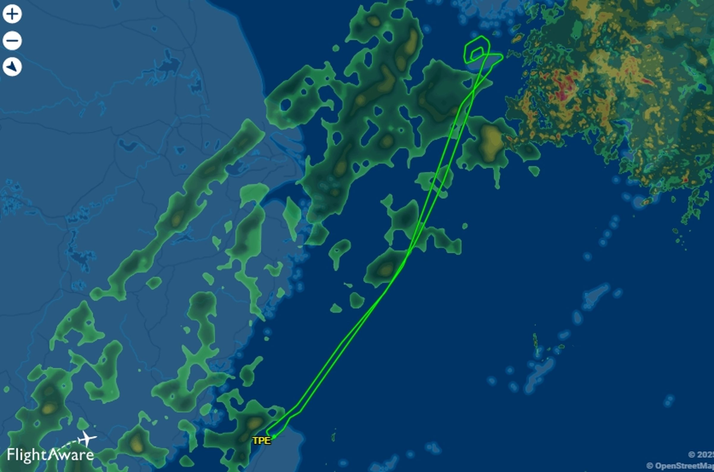 TTW654航班因當地天氣不佳而返航。(翻攝自FlightAware)