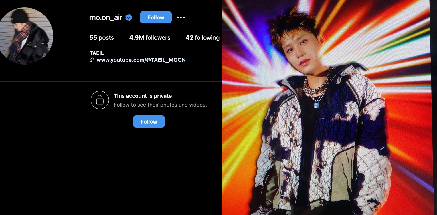 韓團NCT前成員文泰一悄悄關閉相關社群平台。（左截圖自文泰一IG，右為文泰一IG存檔）