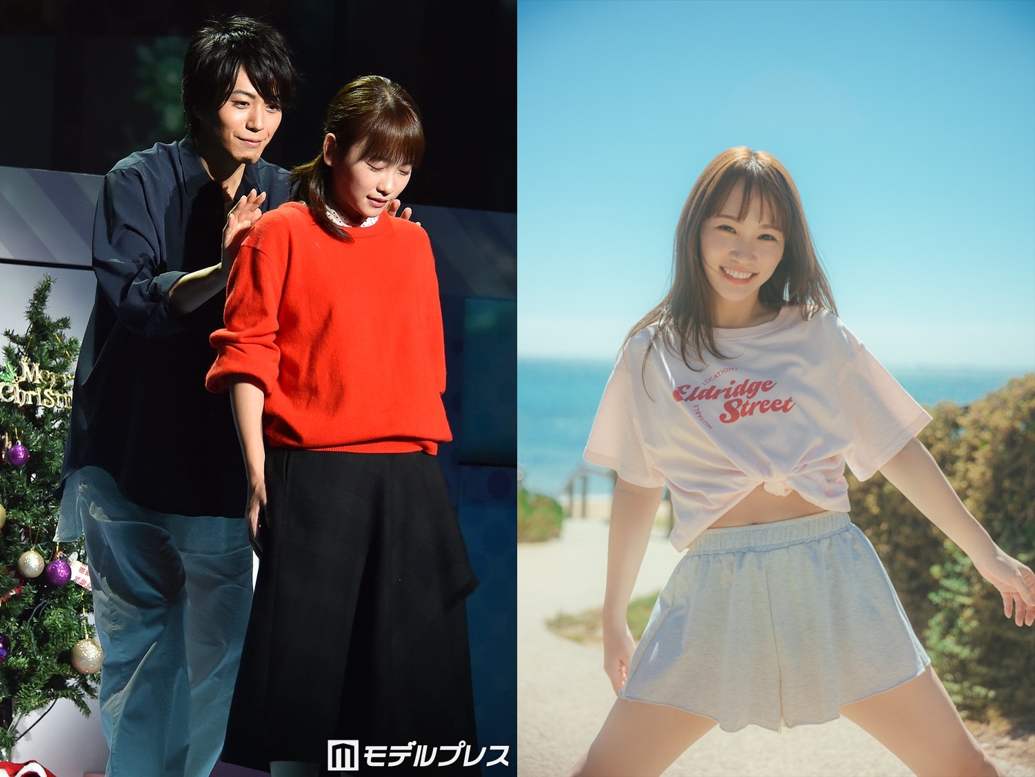川榮李奈、廣瀨智紀之前因合作舞台劇相識而成婚；右為兩人離婚前，女方拍的寫真集。（翻攝網路）