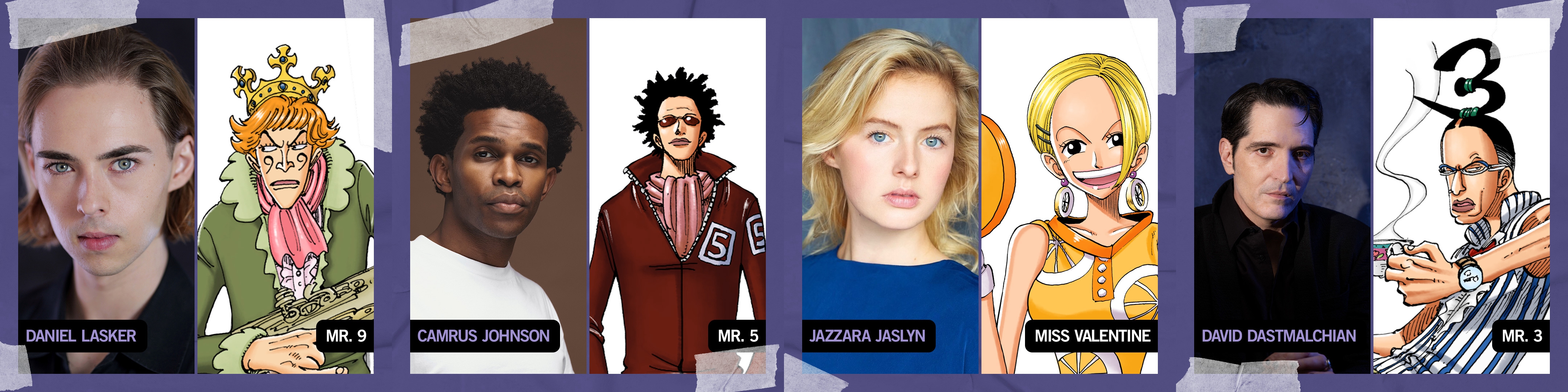 巴洛克華克的成員,分別是丹尼爾拉斯克演出9號先生(左起)、卡姆魯斯強森飾演5號先生、潔札拉潔絲琳飾演情人節小姐、大衛達斯馬齊連飾演3號先生。(Netflix提供)