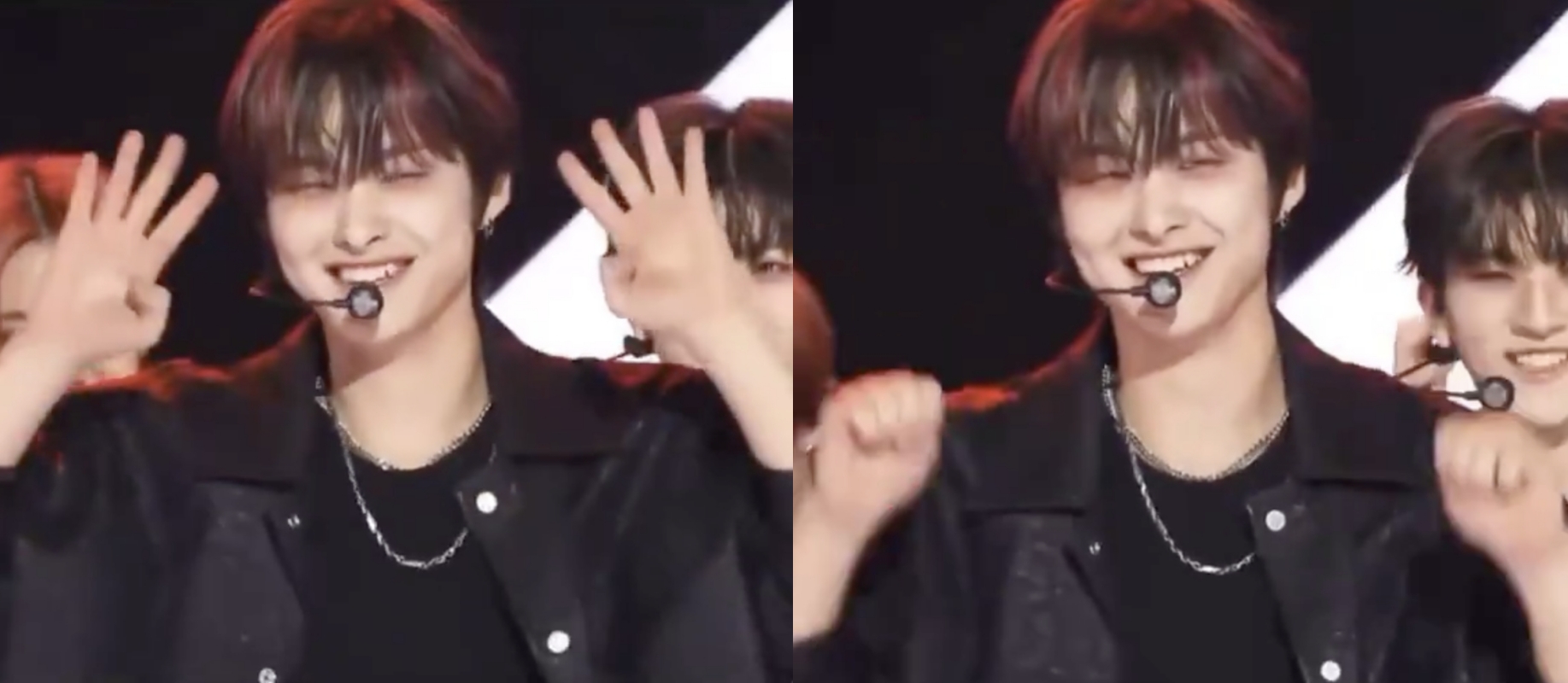 FANTASY BOYS隊長嫝珉瑞在音樂節目上做出求救手勢。（網路圖片）