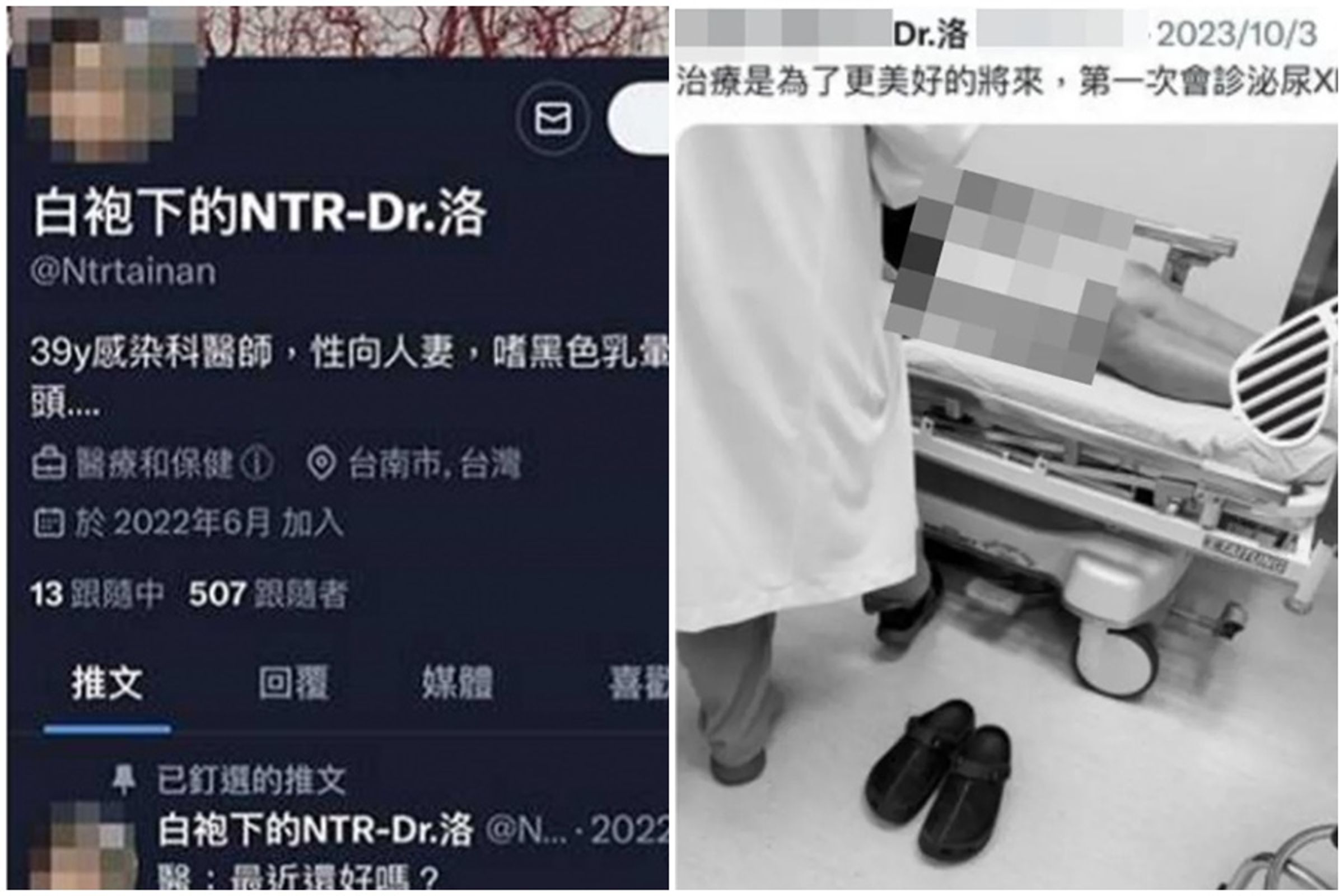38歲洪姓男子自稱是台南地區醫師的「Dr.洛」X(原推特)用戶,在X發布病患下體照意淫。(翻攝自X)