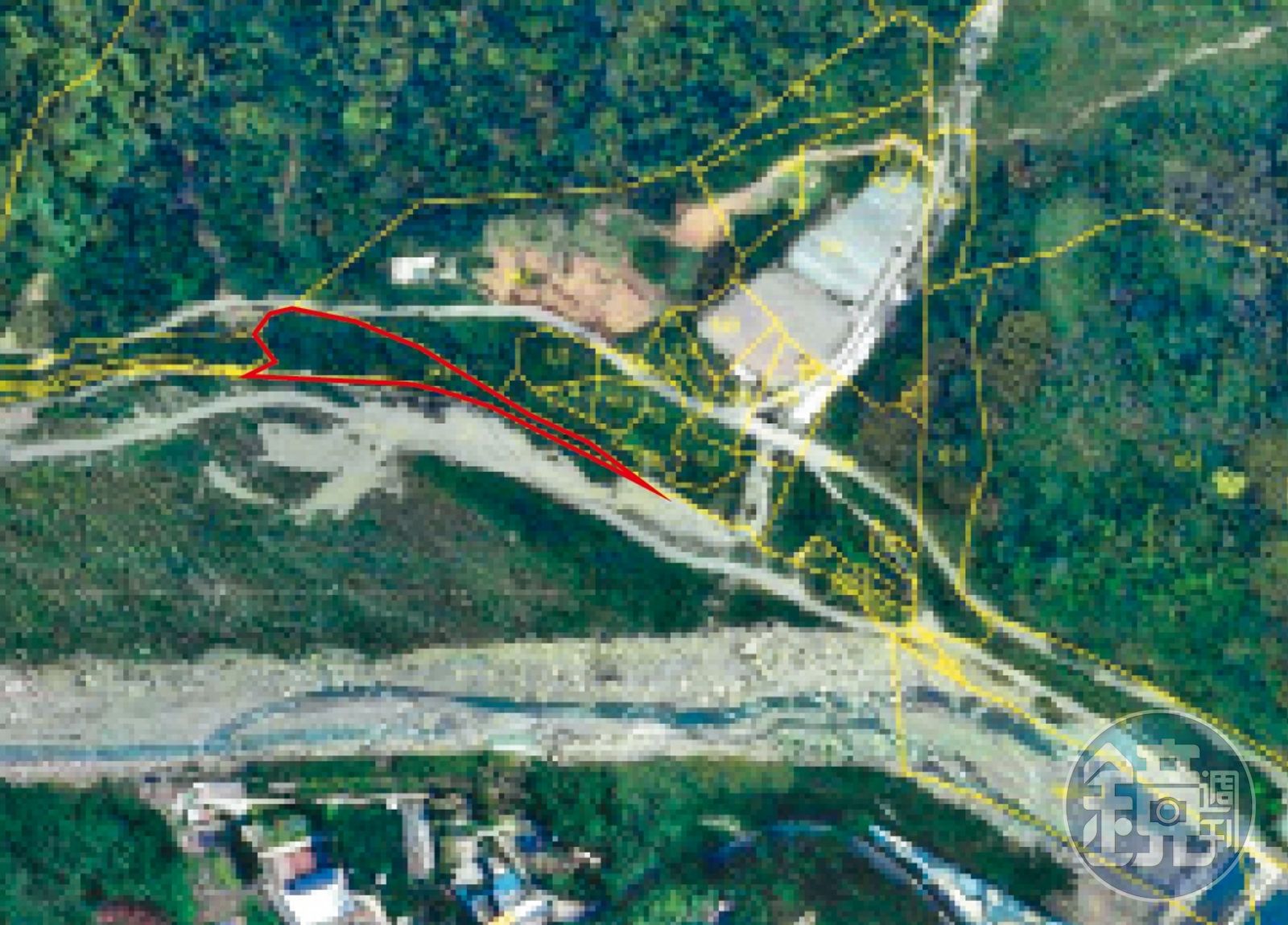 汶水湯元開發案（紅框處）經相關單位核准變更河川線後，已達法定5公頃可開發面積。（讀者提供）