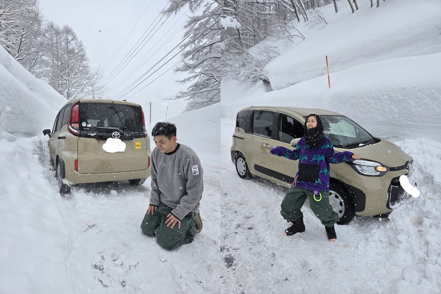 藝人史丹利（左）和老婆Gigi（右）趁著農曆新年長假到日本長野滑雪，但卻在自駕時發生意外。（翻攝自熱血史丹利大叔應援團臉書）
