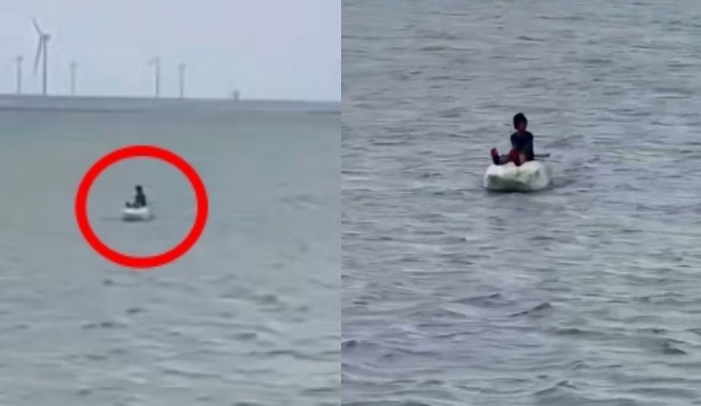 一名年僅11歲的男童竟獨自乘著巨大保麗龍塊在海面上漂流，所幸遭熱心釣客發現並通報海巡人員平安救起。（翻攝自臉書/聯合釣具-竹南店）