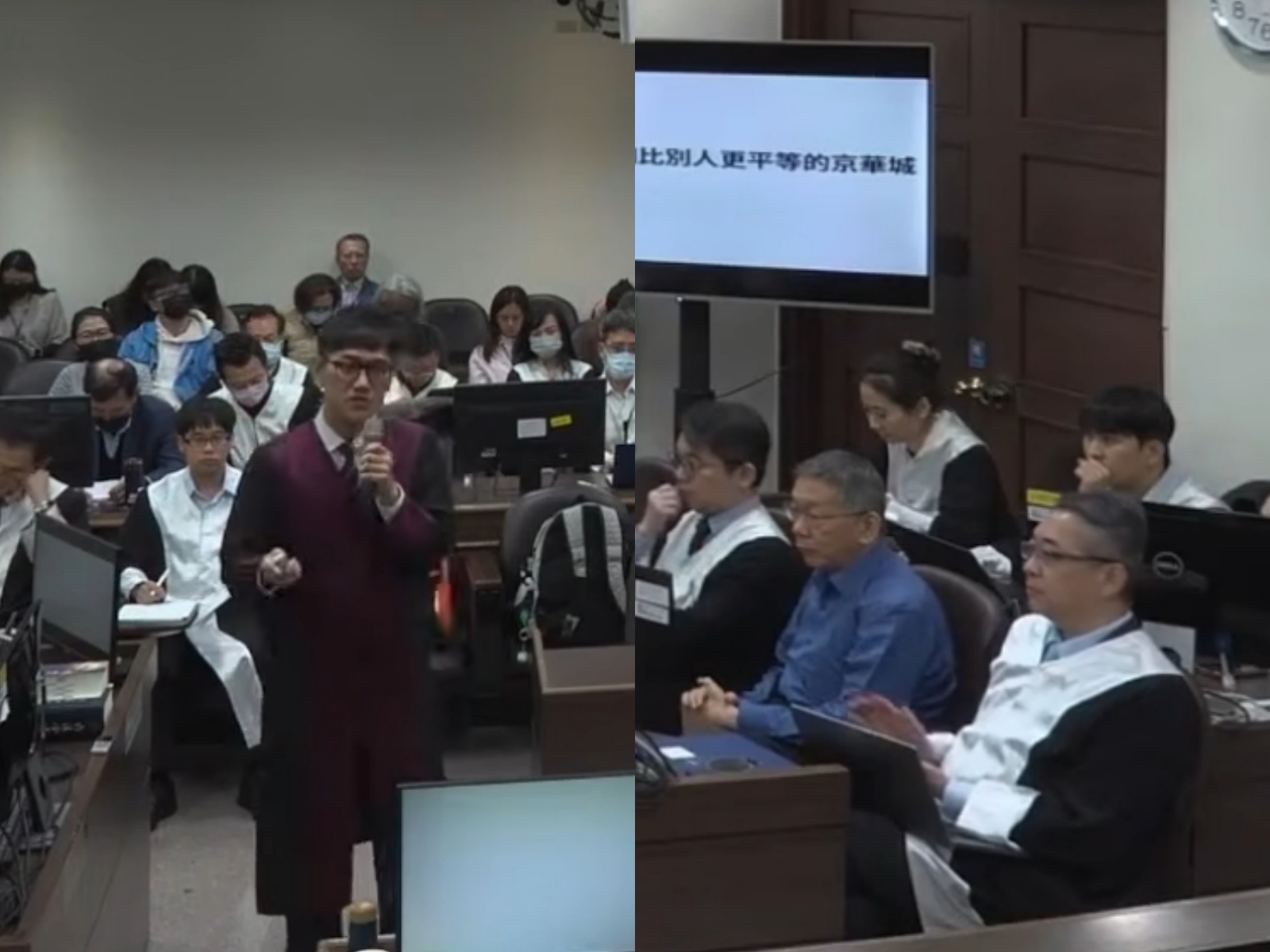 檢察官完成小結後，鄭深元忍不住拍手被鏡頭捕捉到。（翻攝自臺北地院刑事科YouTube）