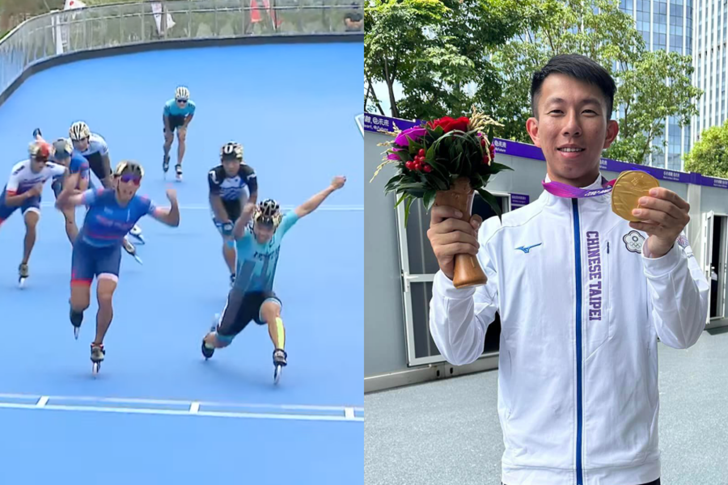 黃玉霖在杭州亞運因黃金左腿贏南韓一戰成名,沒想到全運會上遭亞運隊友以「同招」逆轉。(翻攝自「112年全國運動會在臺南YouTube」、黃玉霖臉書)