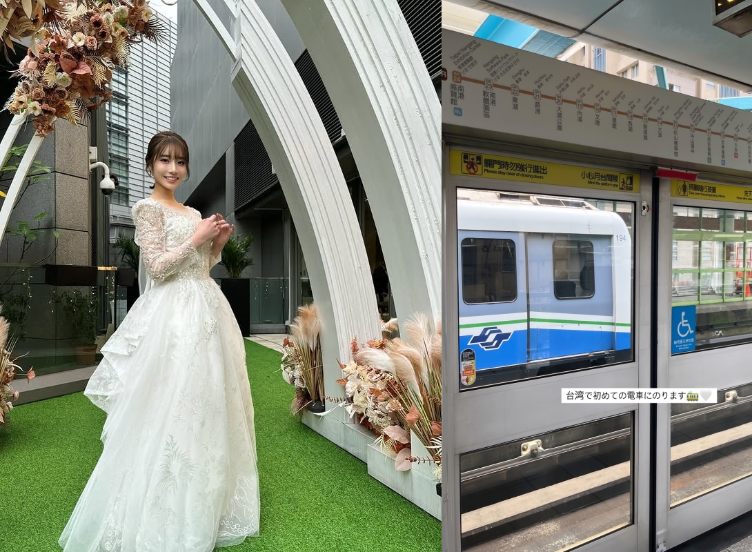 河北彩伽昨（9日）在台北搭捷運，有沒有人認出她呢？（合成照，翻攝河北彩伽INS）