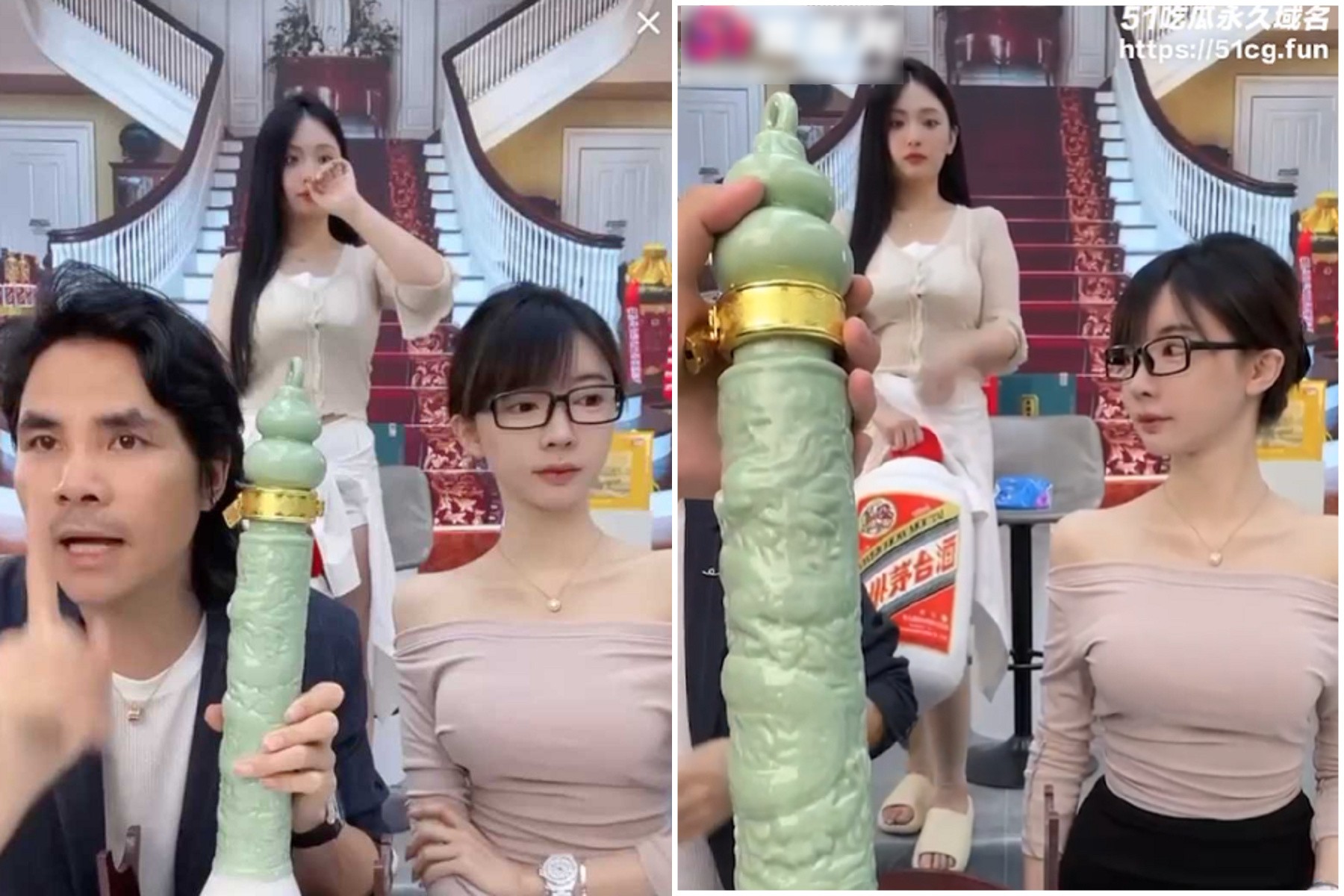 這直播帶貨很刺激！網友鷹眼驚見「正妹褲底別有洞天」，賺流量果然要色色。（翻自《51吃瓜網》）