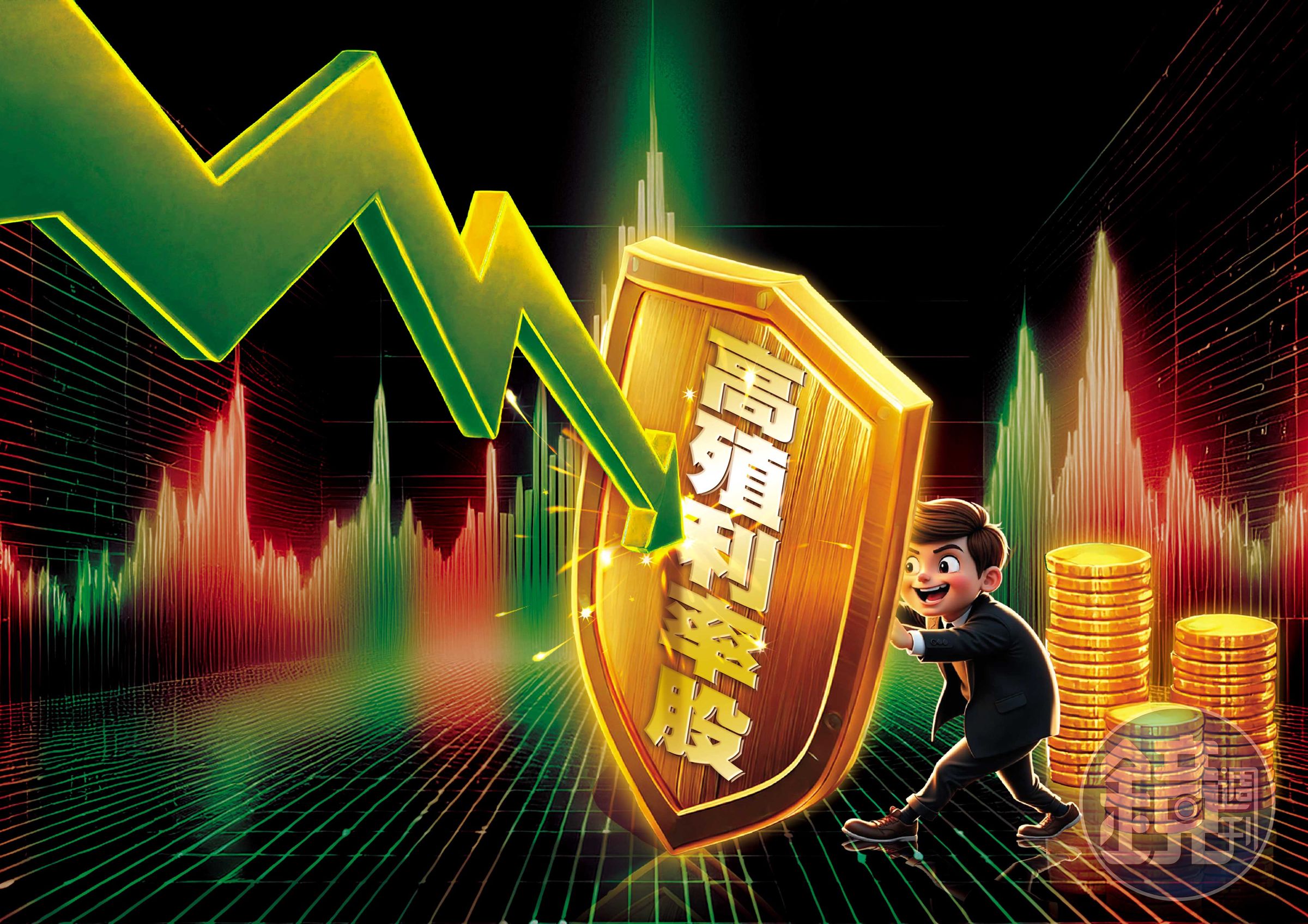 政經局勢不明，專家認為，現在選擇高殖利率、具基本面的大型股是最佳策略。（AI繪圖Adobe Firefly生成，本刊美術組後製）