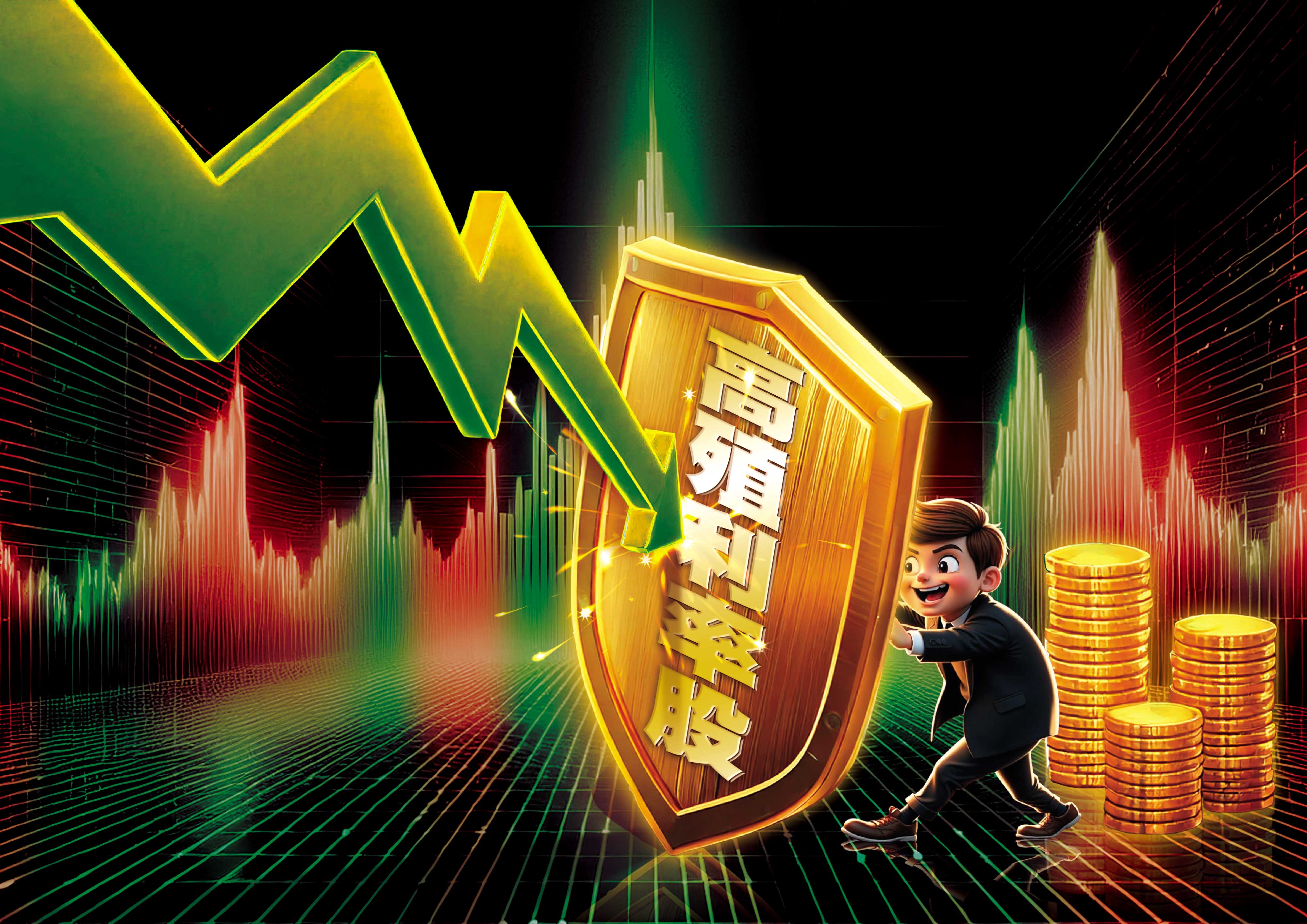 政經局勢不明，專家認為，現在選擇高殖利率、具基本面的大型股是最佳策略。（AI繪圖Adobe Firefly生成，本刊美術組後製）