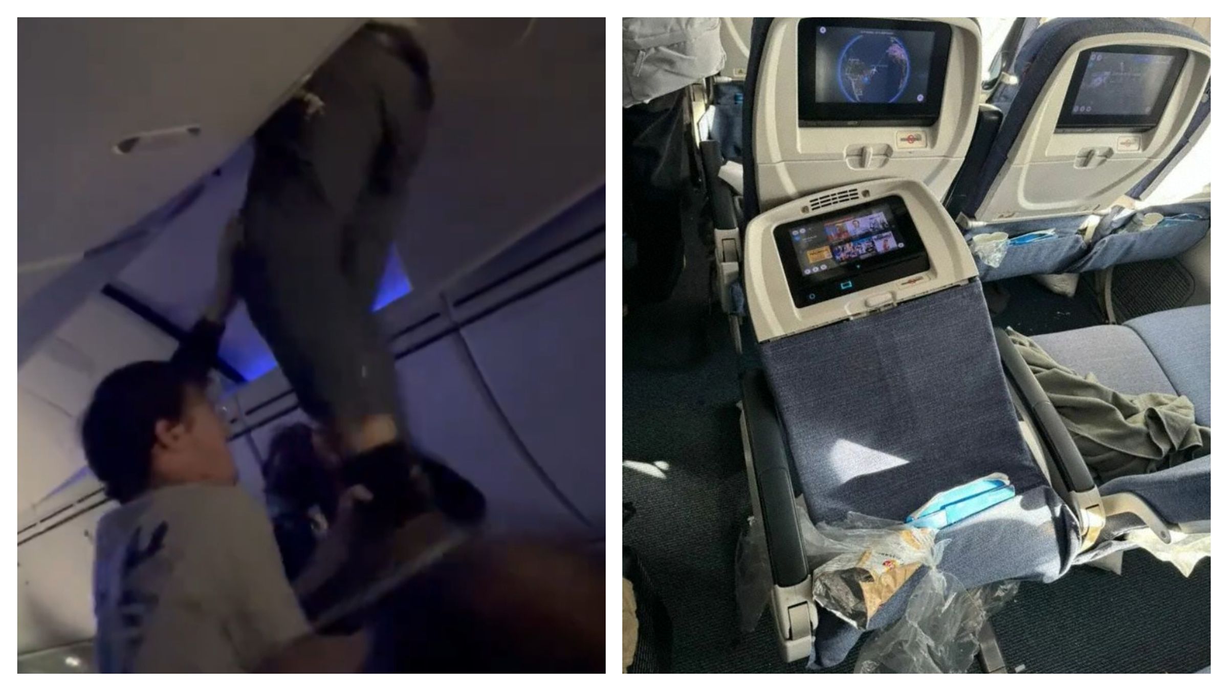 歐洲航空遇上亂流釀多人受傷,乘客透露,不少傷者因沒繫好安全帶而被拋到空中撞上天花板而受傷。(翻攝自X@PatoAviador、@NblancoNelson)