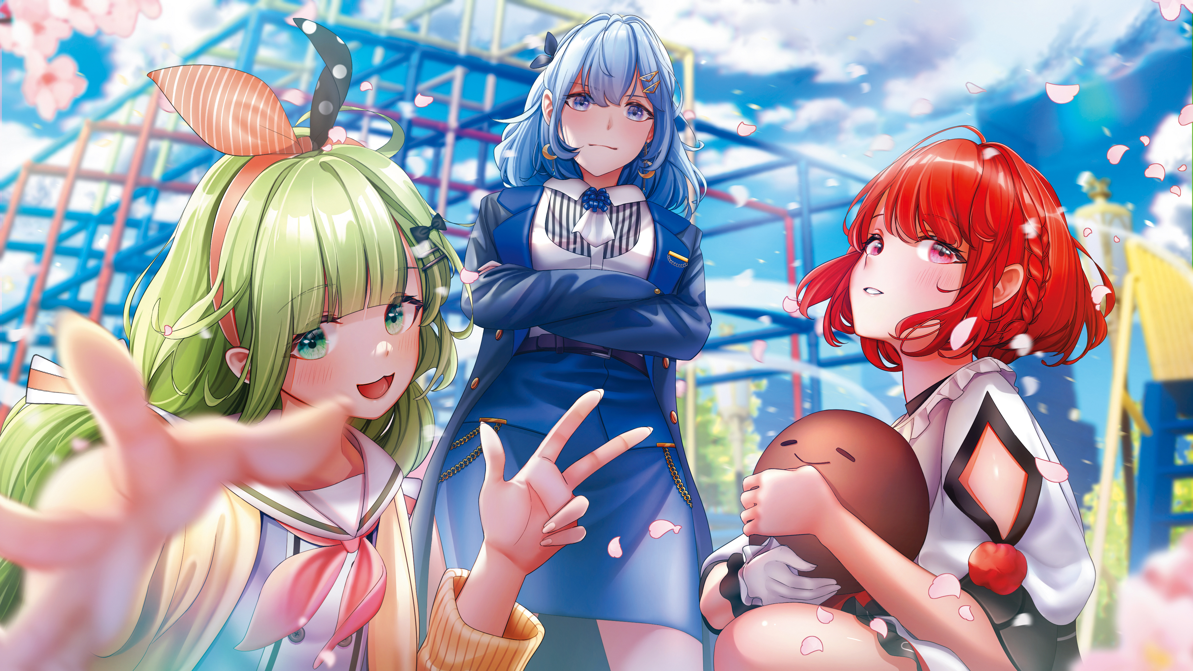 《Vtuber大師》能讓玩家體驗培育不同類型的Vtuber,3個主要角色分別擅長唱歌、遊戲與繪畫。(第九遊戲提供)