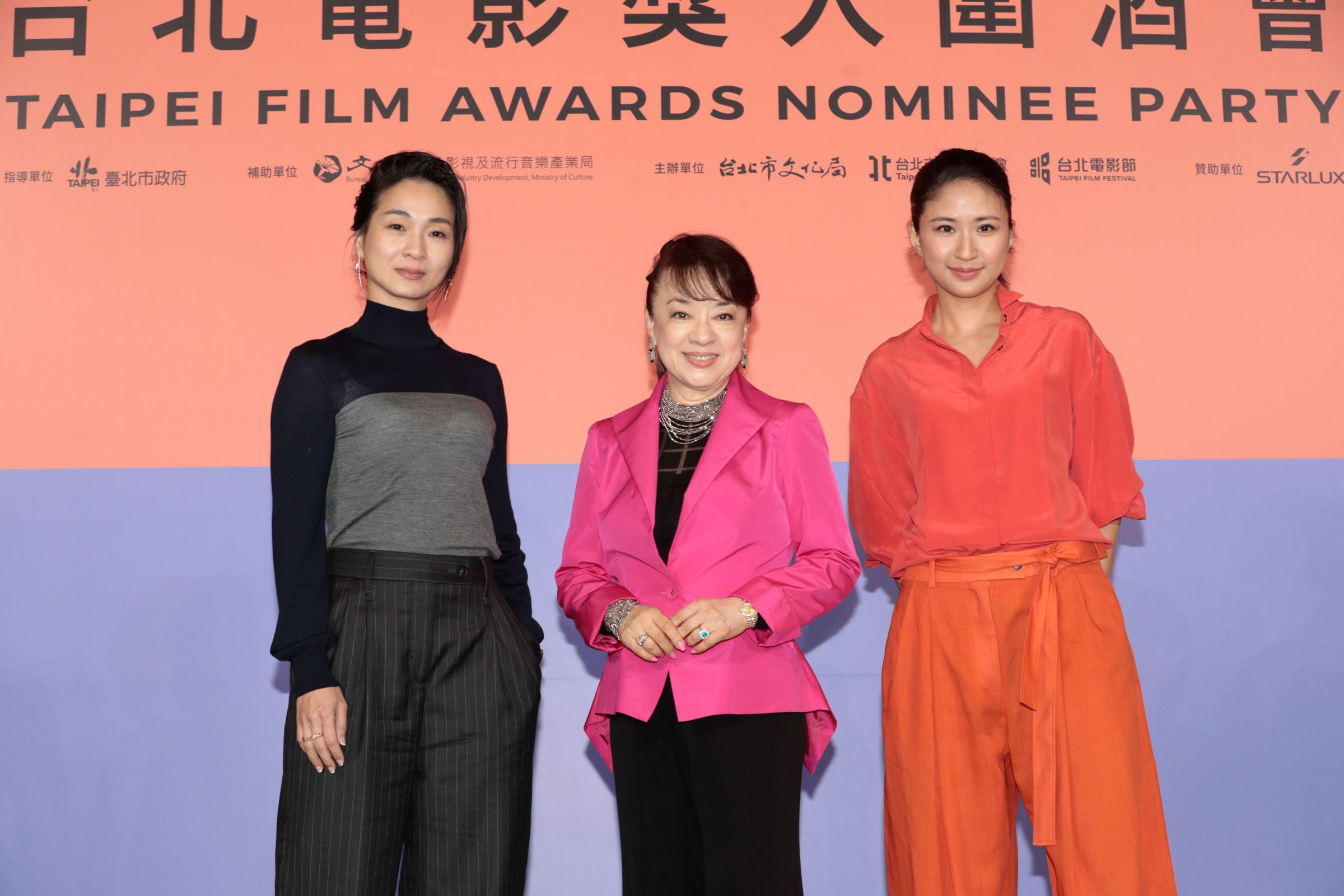 出席第28屆台北電影節入圍酒會，角逐最佳女配角的3位演員，陳雪甄（左起）、翁倩玉、9m88。