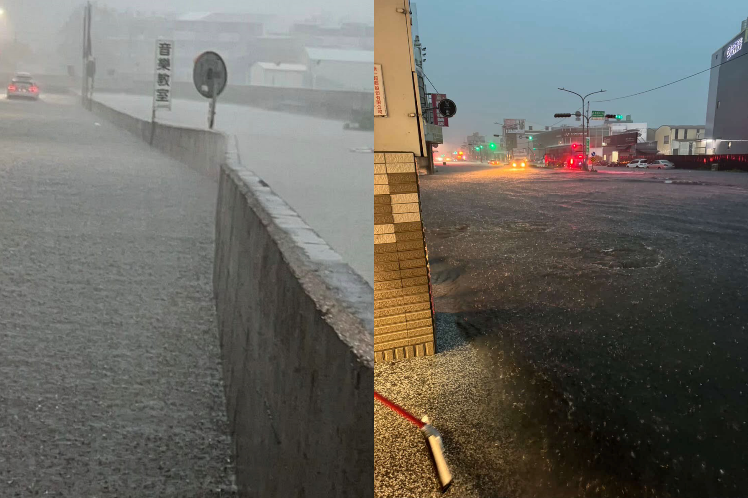 台南各地近日受豪雨肆虐，道路淹成小池塘。（翻攝臉書「台南式 Tainan Style」）