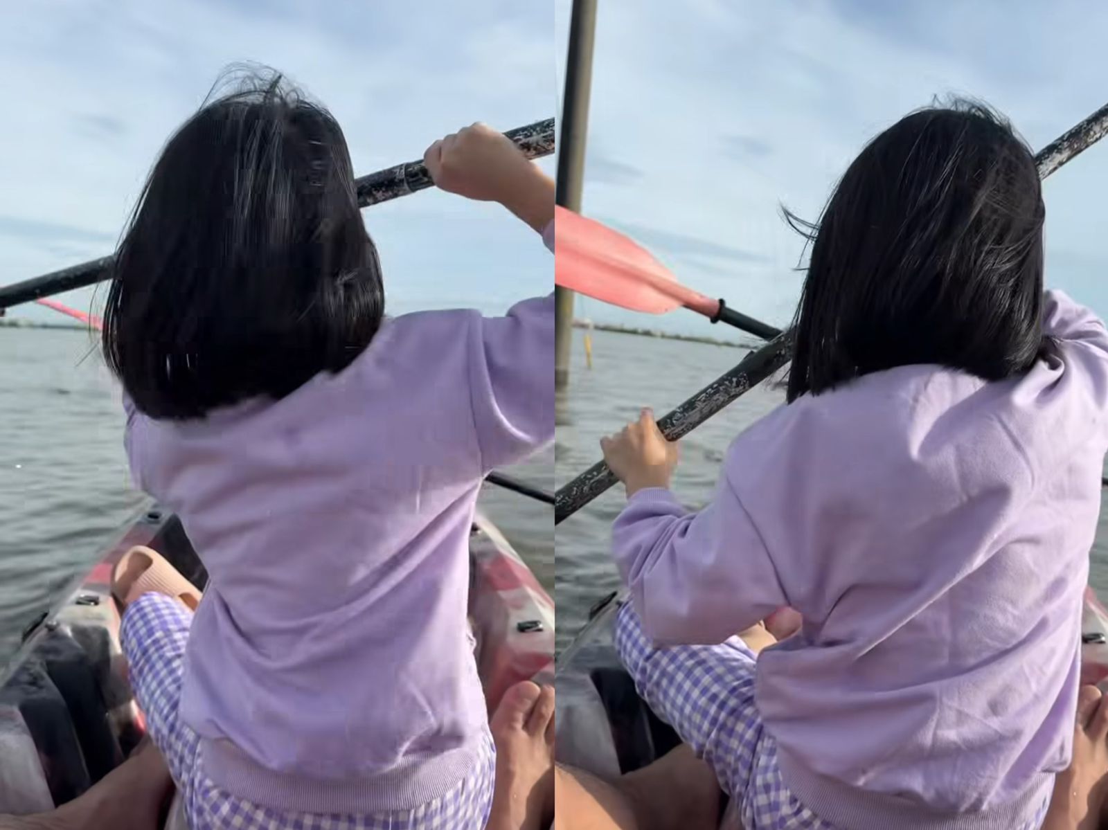 颱風天真的泛舟了!宜蘭伯朗大道變航道 父女「划船買早餐」:可能變午餐了