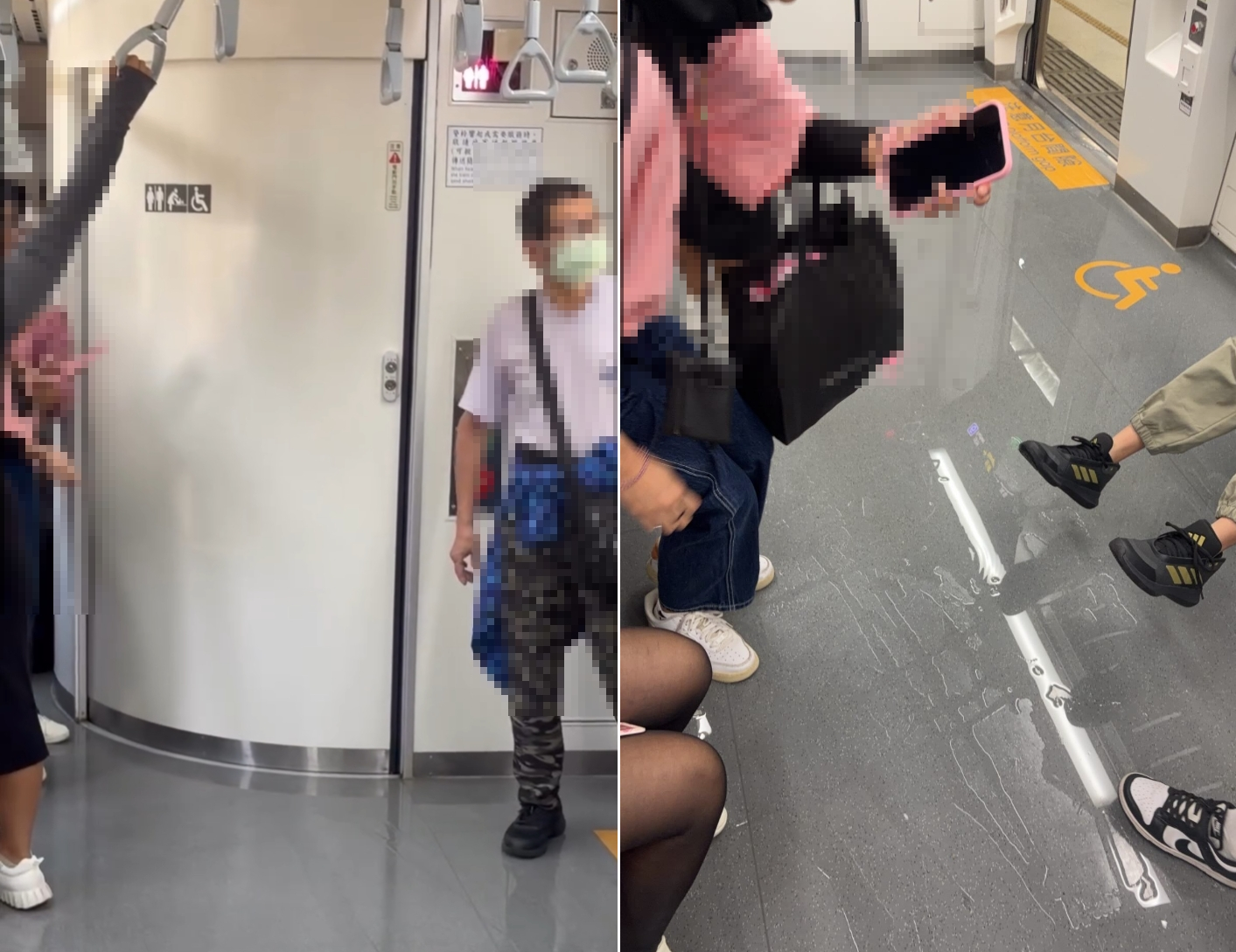 台鐵區間車上驚見有民眾在廁所「洗澡」，水溢到整個車廂都是。（翻攝自Threads @23_lyxnnn）