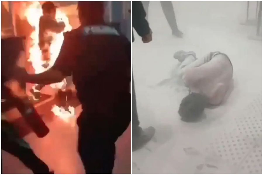 一名醉男在情緒失控下，點火自焚。（翻攝自X@news_az）