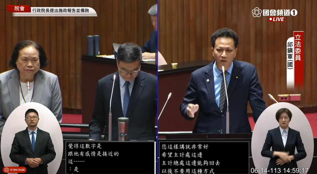 邱鎮軍於立法院關心實質薪資一事。(翻攝自YouTube@國會頻道)