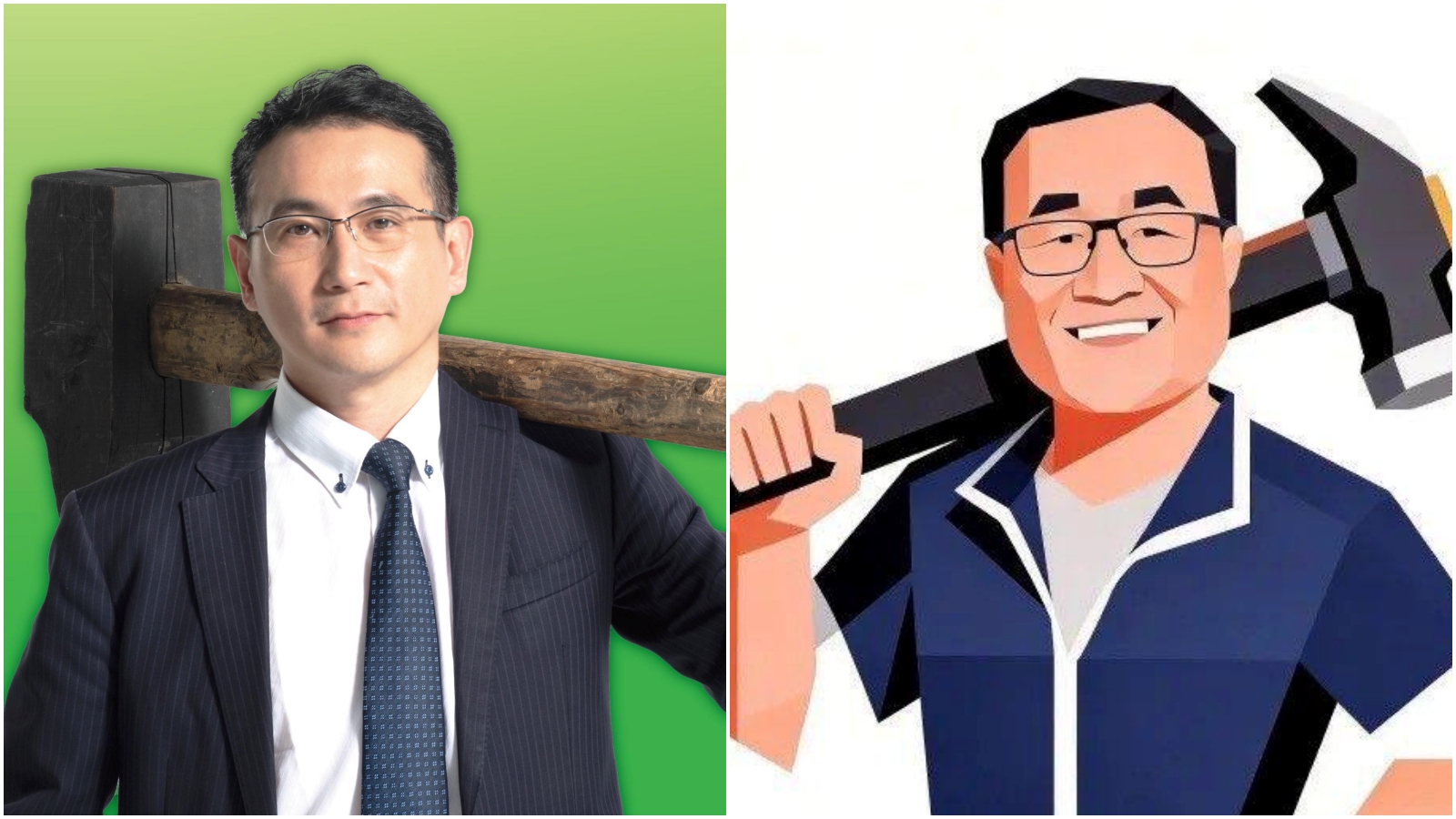 李四川主視覺（右）被認為抄襲鄭運鵬過去的選舉照。（合成圖；翻攝鄭運鵬、李四川臉書）