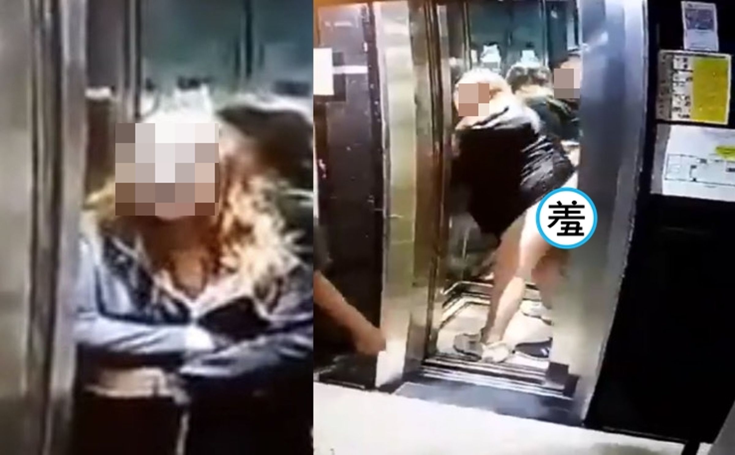 監視器拍下一名等電梯的女生在電梯門打開時,目睹活春宮。(翻攝X@Fashionista2you)