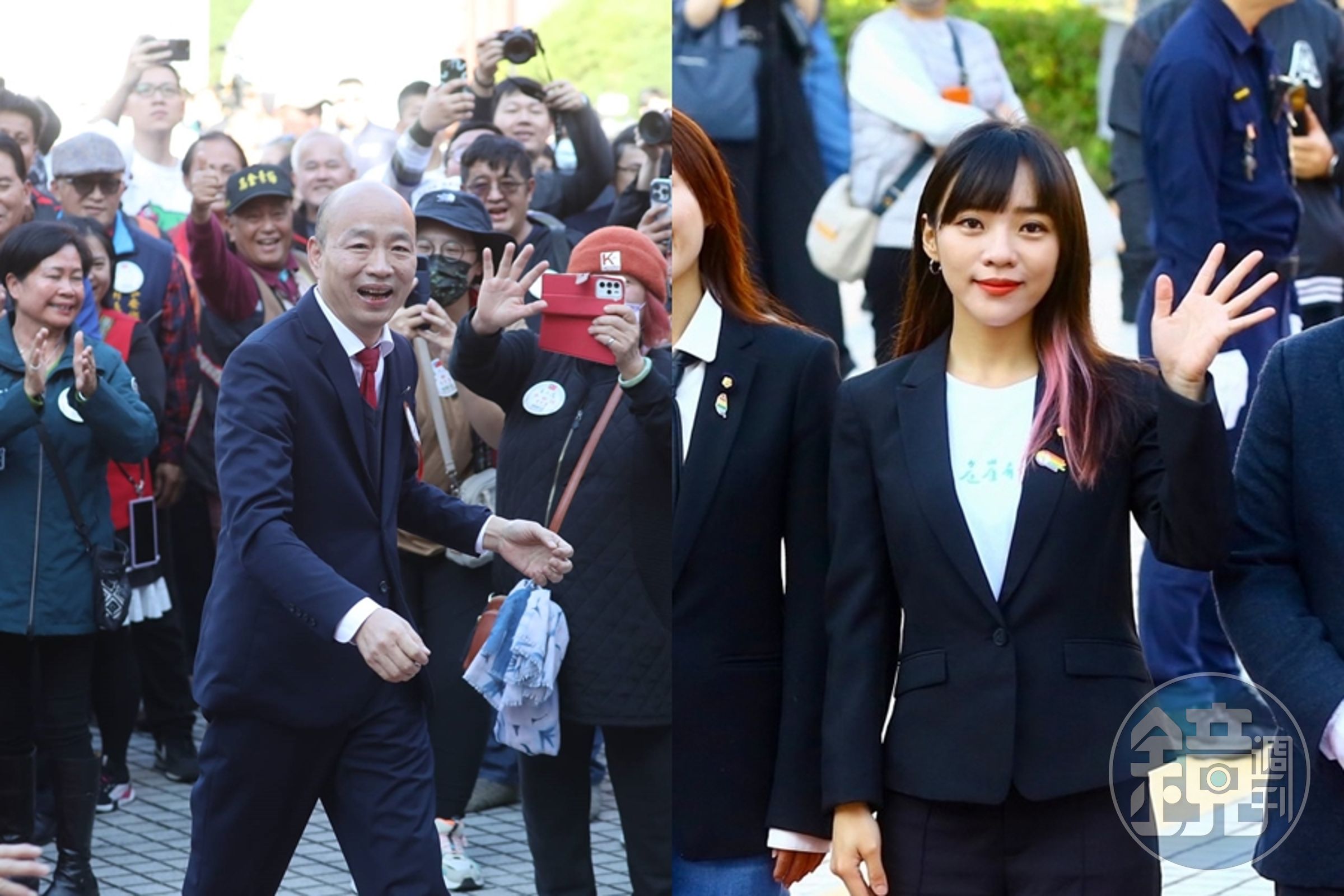 韓國瑜（左）重返立院展現高人氣，「同班同學」黃捷（右）喊話要好好相處。
