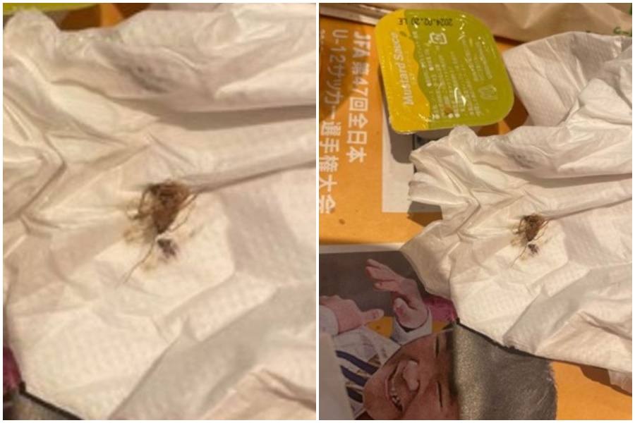 日本麥當勞漢堡驚傳爬出蟑螂。(翻攝自X)