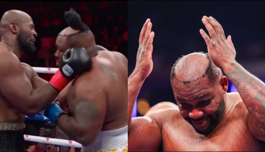 Jarrell Miller重量級拳擊賽中，頭上的假髮被對手一拳打飛，影片在網路瘋傳，引發觀眾與網友熱議。（翻攝自X）