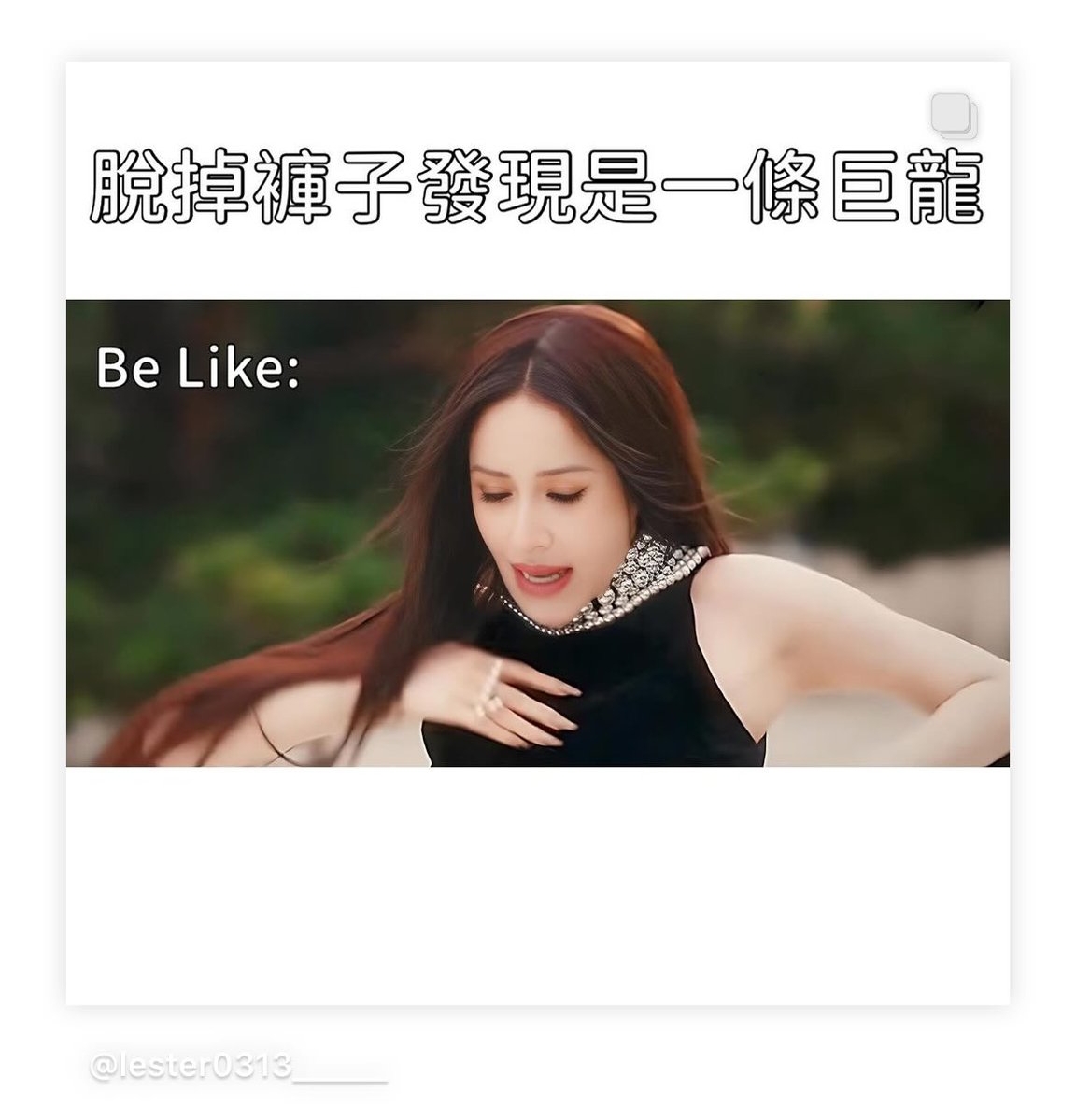 蕭亞軒的苦情新歌〈愛沒有錯〉MV被做成搞笑哏圖：脫掉褲子發現是一條巨龍。（翻攝自入哇嵐教IG）
