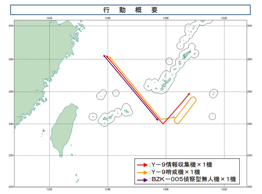 這次中共軍機通過沖繩本島與宮古島之間。（翻自防衛省網站）