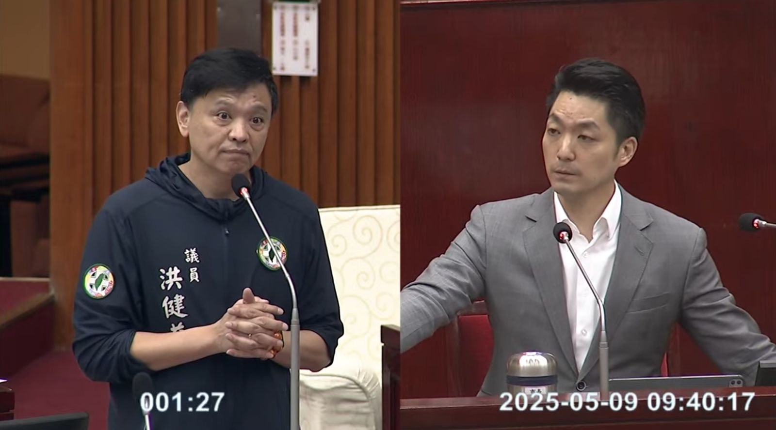 蔣萬安在洪健益的追問下,坦承認為朱立倫的言論不妥。(翻攝自YouTube@台北市議會)