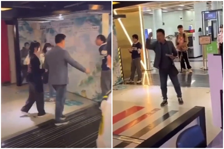 男子誤認《盜墓筆記》插畫是日本動漫，愛國心噴發，憤而破壞動漫活動現場。（翻攝自小拇哥YouTube頻道）