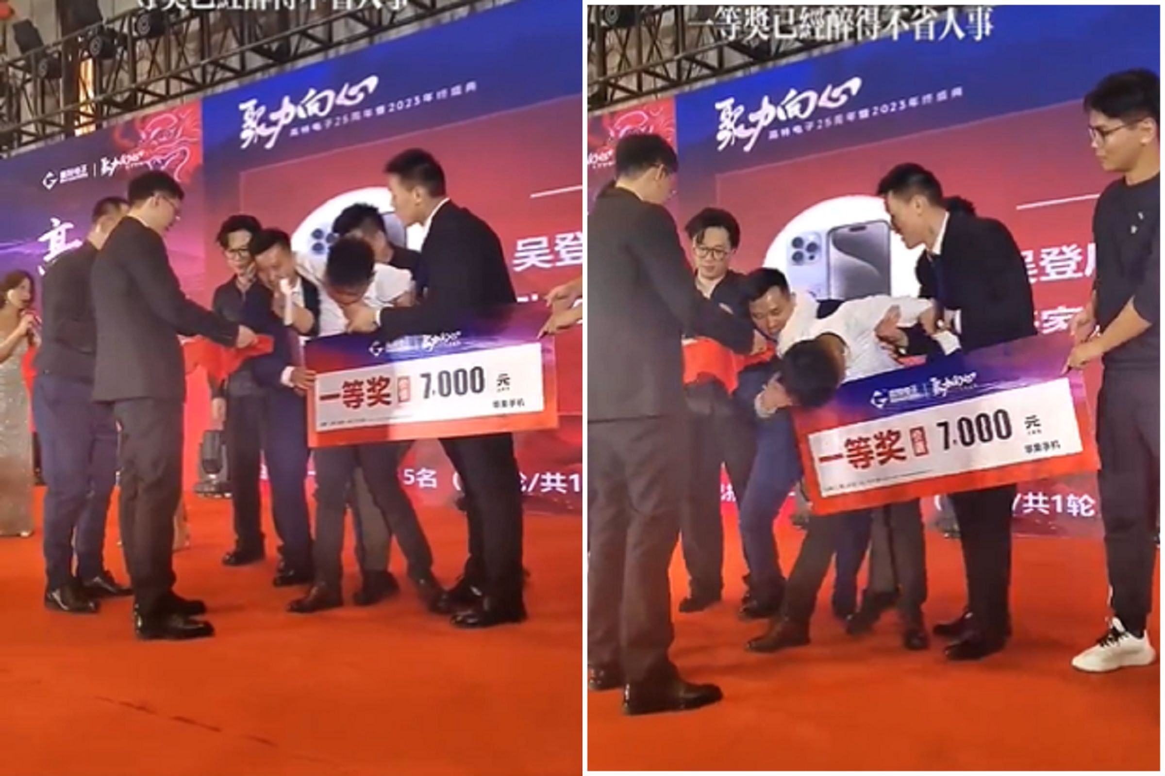 驚!尾牙抽獎他幸運獲一等獎,全場看他「被撿屍」。(翻自X平台)