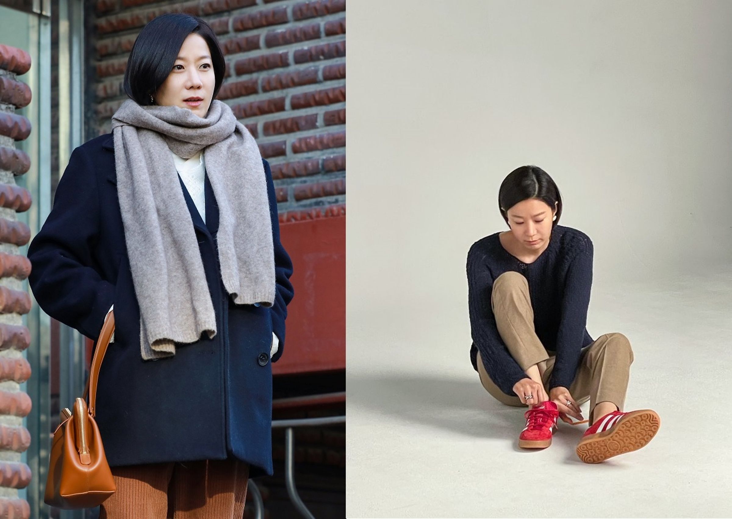 李善均老婆田慧振(左圖)在老公過世後22天疑復工,昨經紀公司公開工作現場照(右圖)。(左圖翻攝自HODU&U娛樂NAVER POST,右圖翻攝自HODU&U娛樂X)