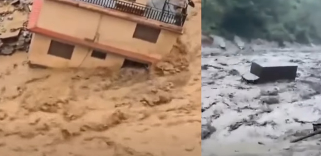 中尼邊境突發災變，土石流沖毀吉隆口岸，搜救隊捕捉到手機求救燈光。（翻攝自抖音）