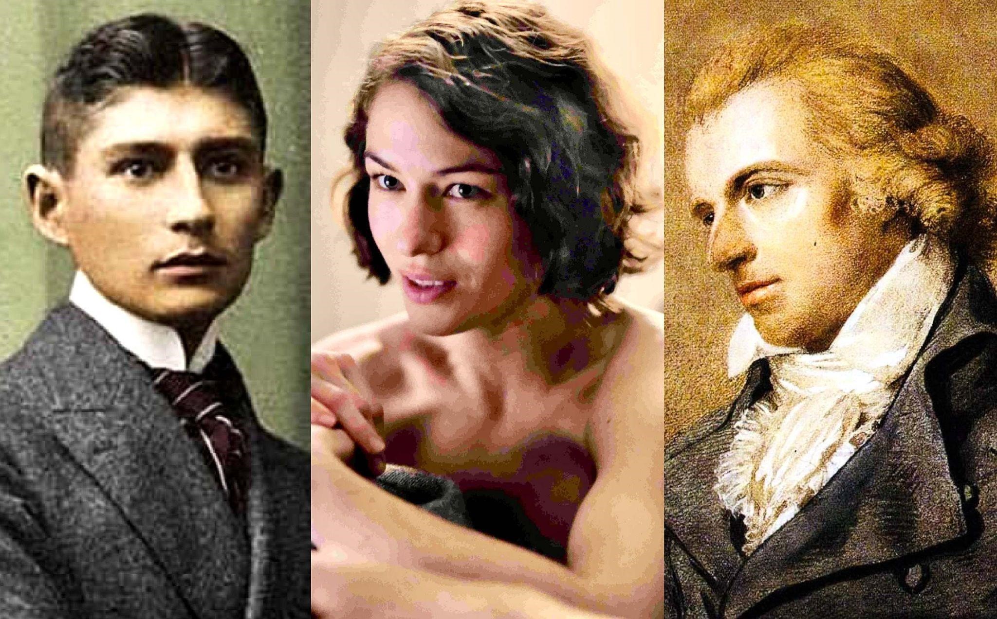 康芙莉絲（中）在兩部電影裡分別飾演名作家卡夫卡(左)、席勒（右）鍾愛的女子。（海鵬提供）