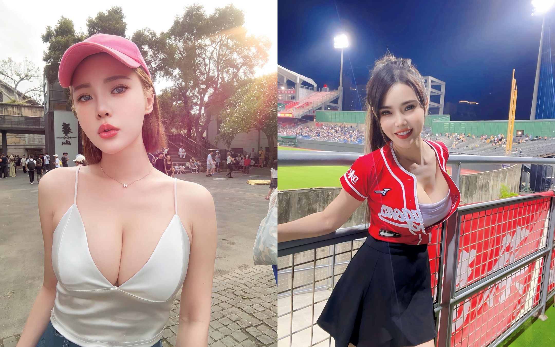 網紅「肝連妹」喊話中華隊贏球就脫，賽後嗨到兌現承諾。（翻攝IG@miaoo131）