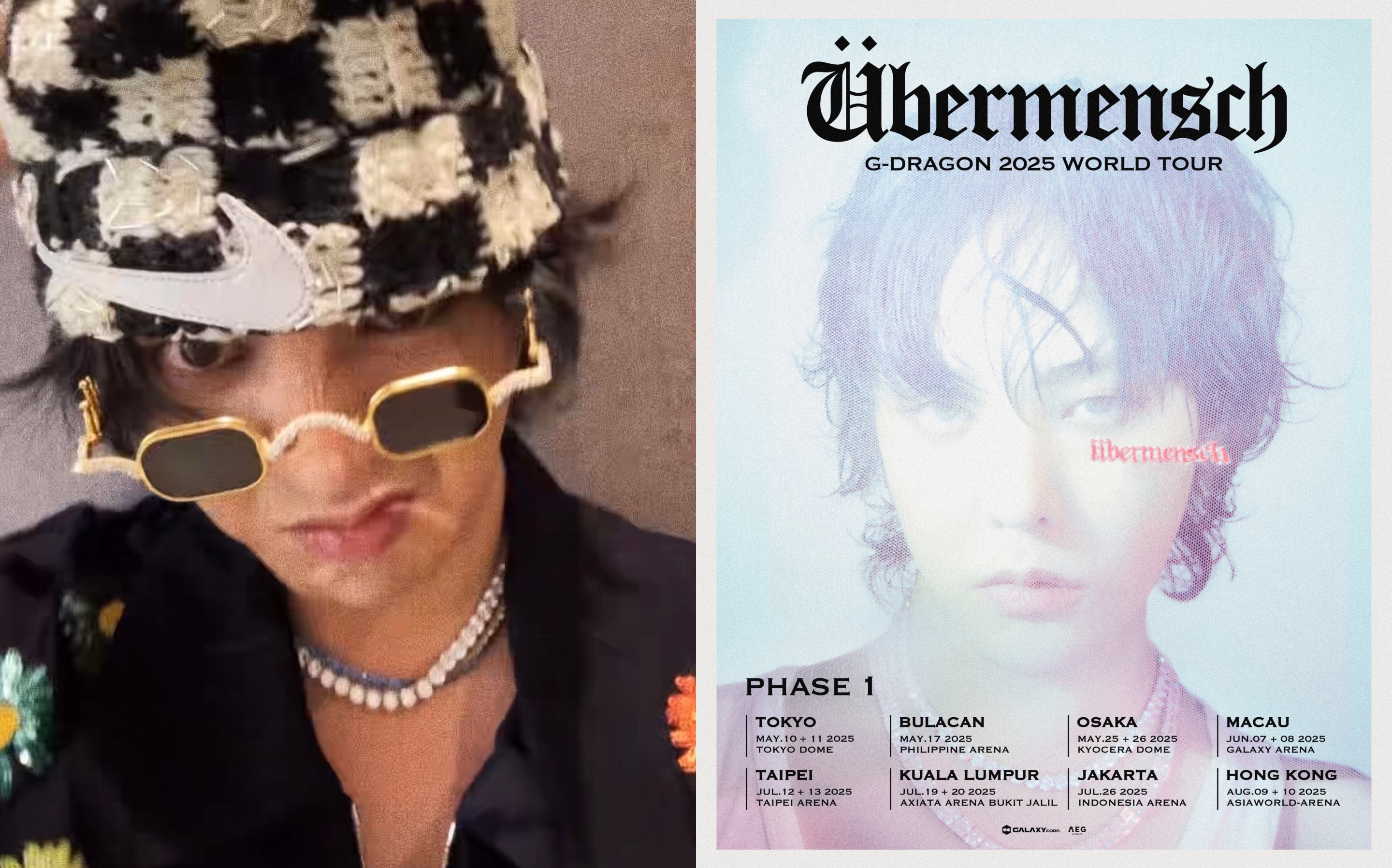 GD宣布開啟Übermensch]世界巡迴演唱會，7月12、13日於台北小巨蛋開唱。（翻攝GD ins )