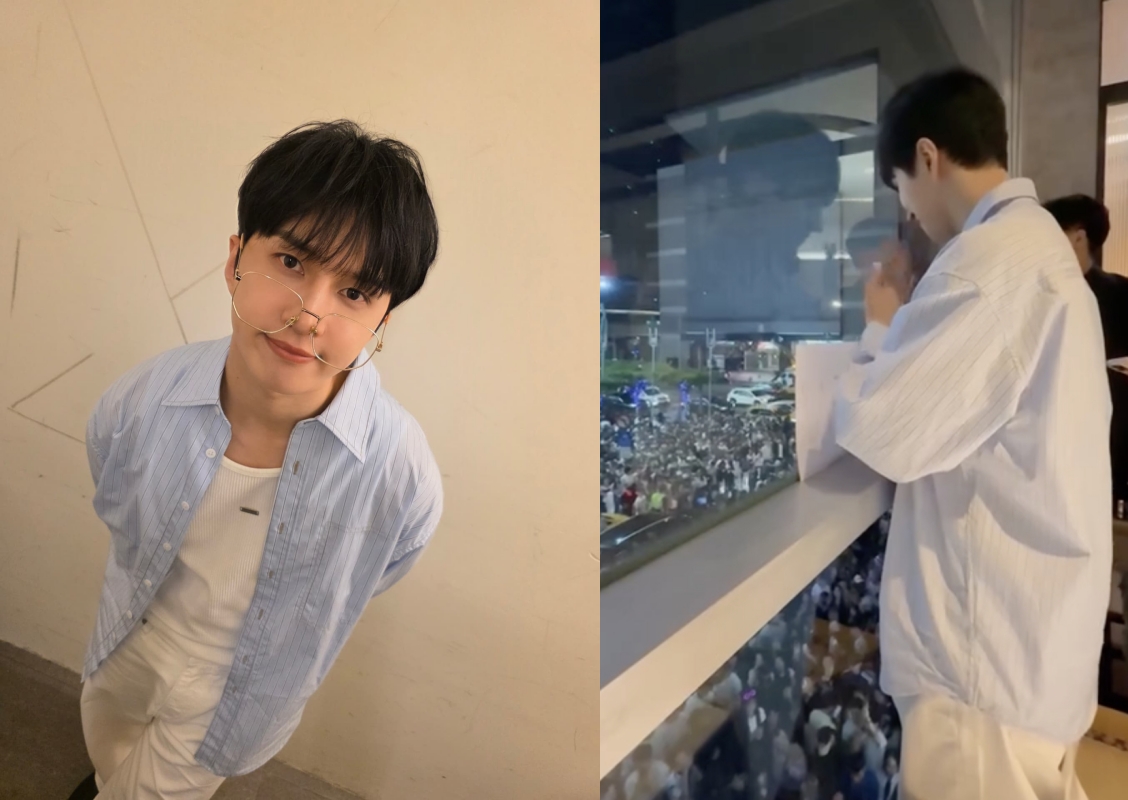 韓團VIXX成員KEN上週六在台北信義區被千人「巧遇」。（左翻攝KEN IG、右 讀者提供）