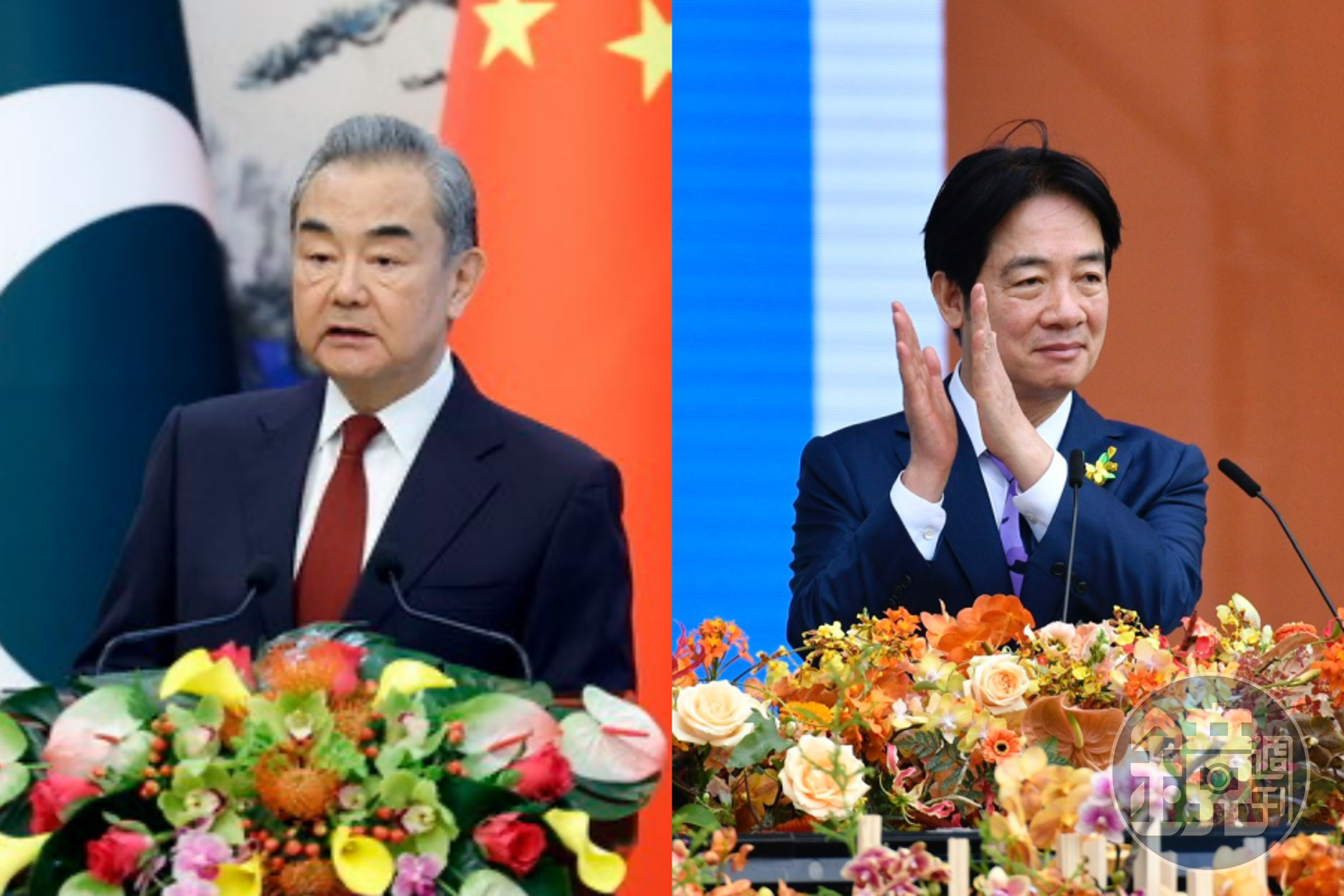 我國第16任總統賴清德（右）今就職，中國外交部長王毅（左）則重申「一個中國原則」。（左圖翻攝自中國外交部微博）